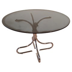 Smoked Glass Chrome Coffee Table  Vintage Italian Design Side Table