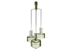 Smoked Glass & Chrome Plated Metal 1960s 3-lights pendant by F. Poli for Seguso
