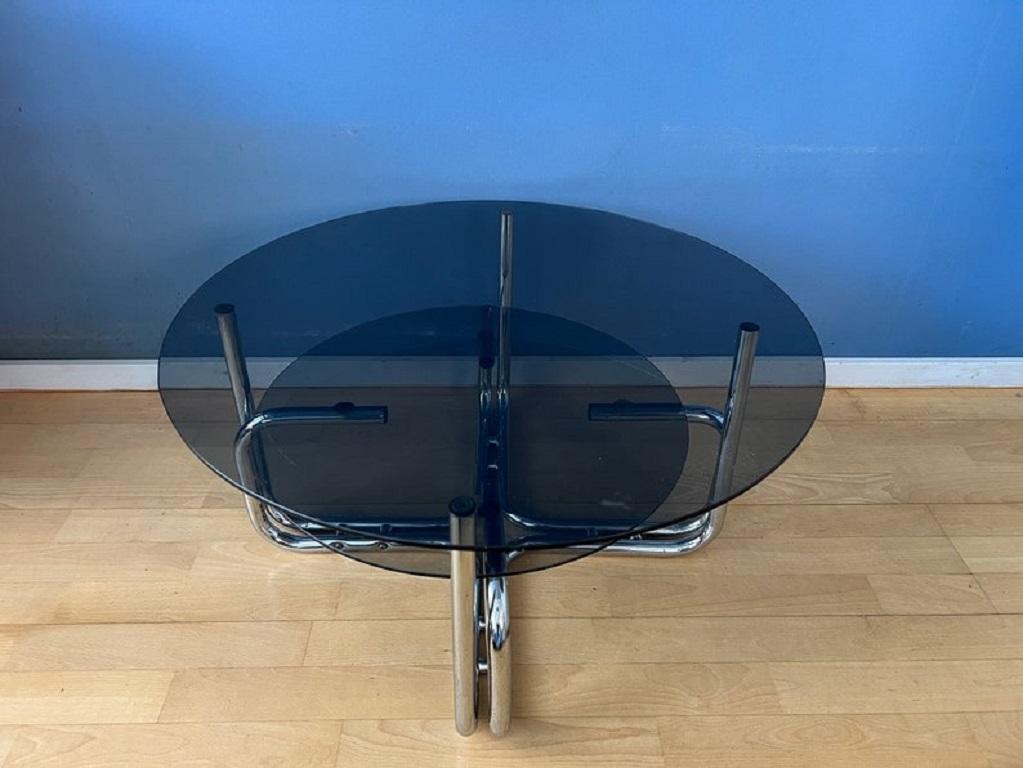 Smoked Glass Chrome Space Age Coffee Table, 1970s In Good Condition In ROTTERDAM, ZH