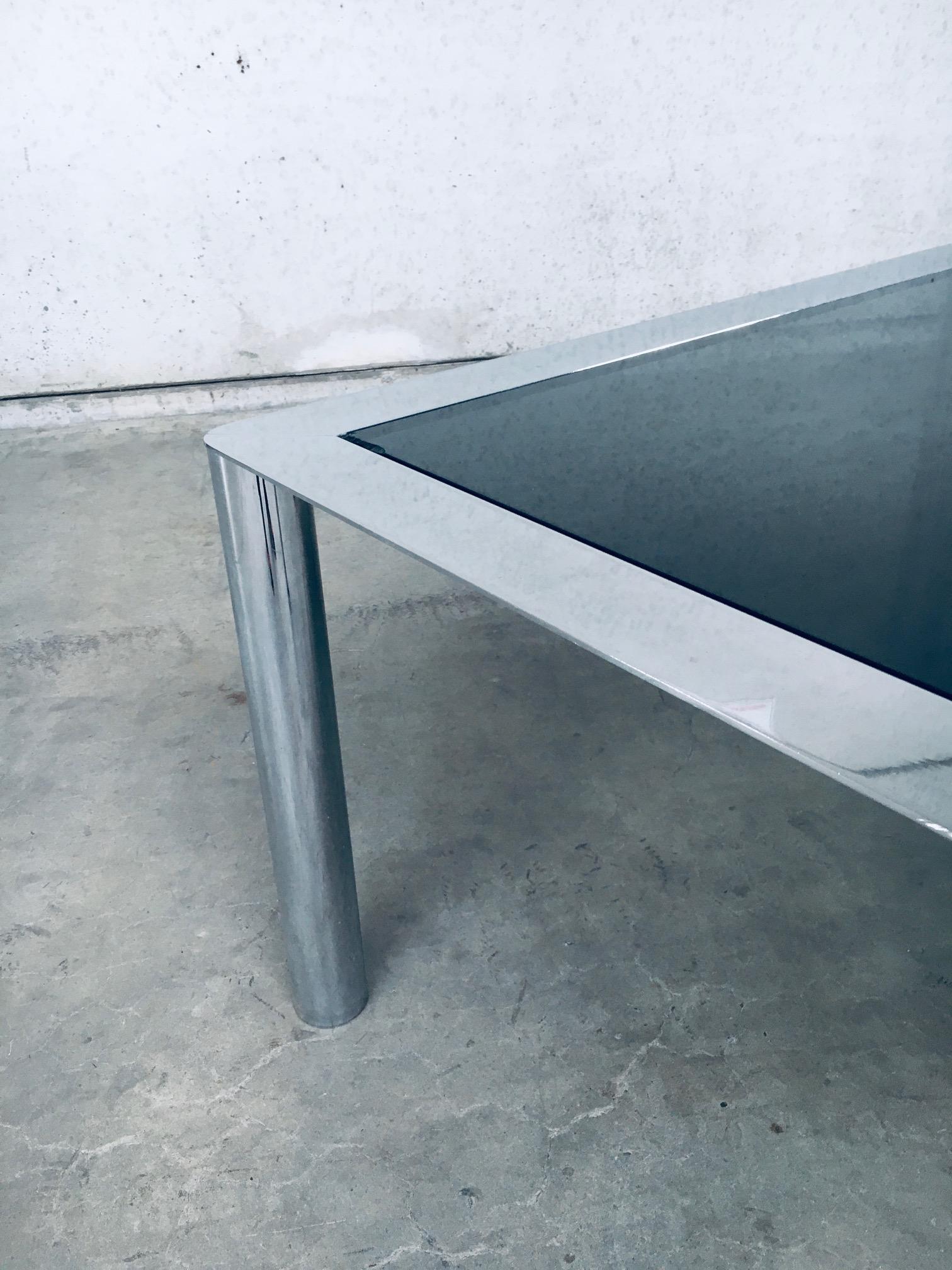 Smoked Glass & Chromed Steel Square Dining Table by Sergio Mazza for Cinova For Sale 3