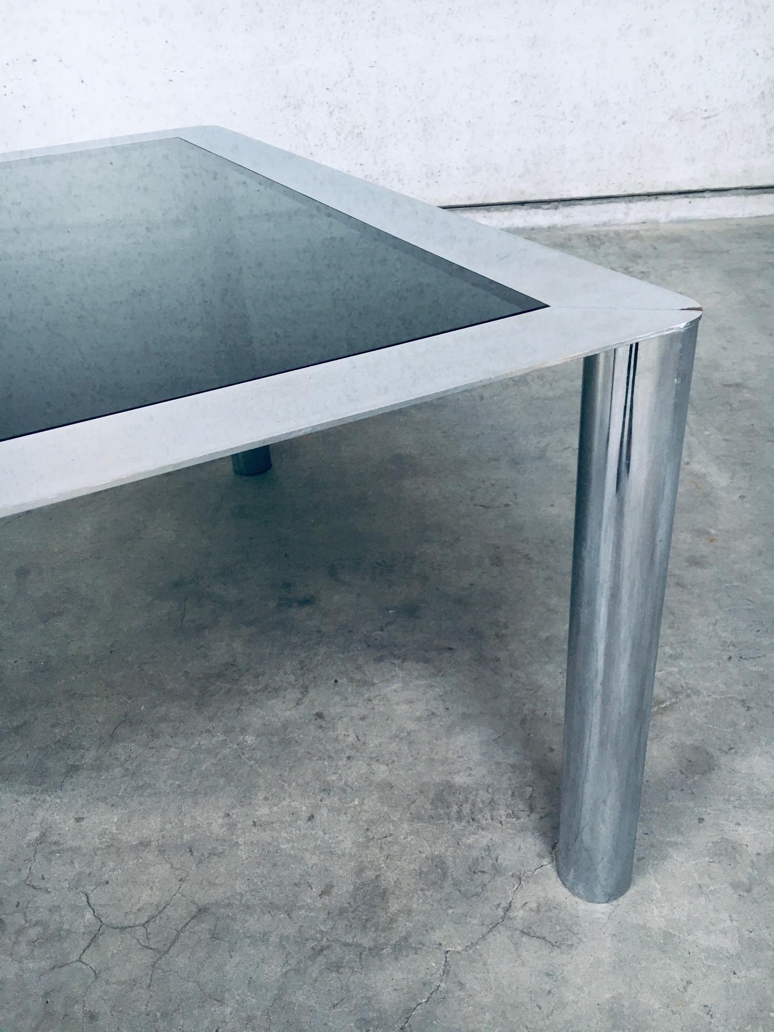 Smoked Glass & Chromed Steel Square Dining Table by Sergio Mazza for Cinova For Sale 4