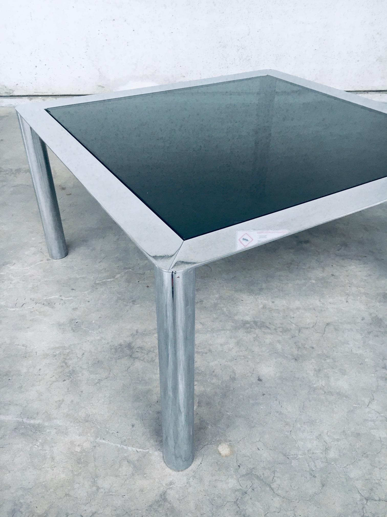 Smoked Glass & Chromed Steel Square Dining Table by Sergio Mazza for Cinova For Sale 2
