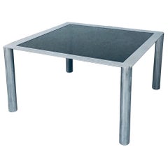 Mesa de comedor cuadrada de cristal ahumado y acero cromado de Sergio Mazza para Cinova