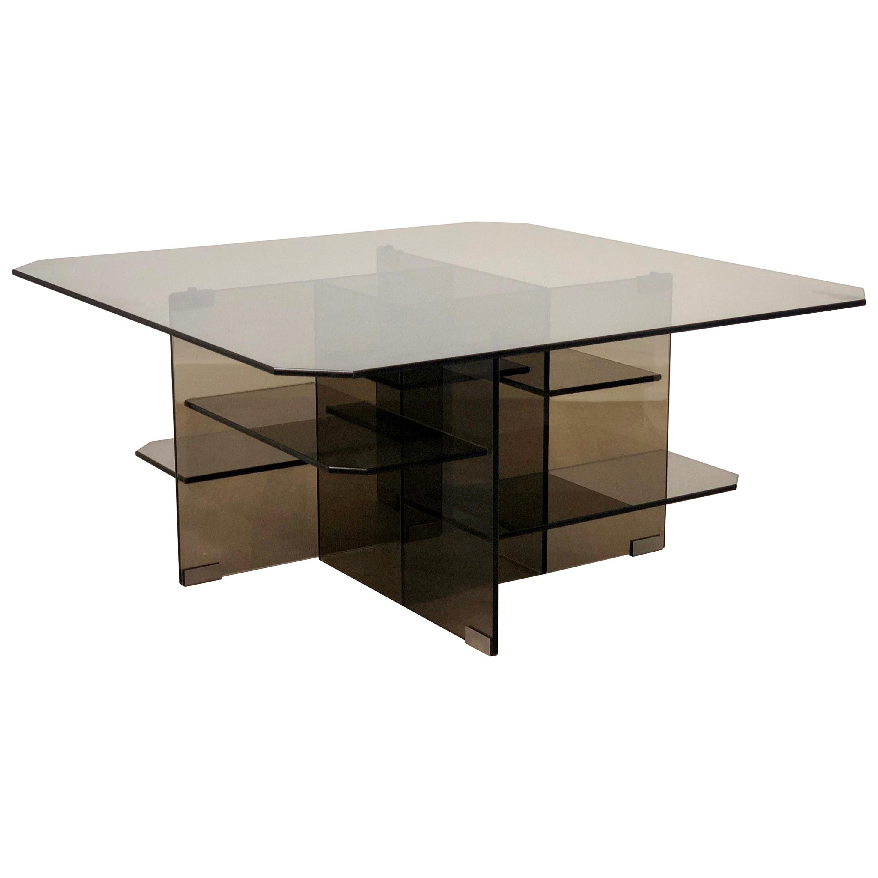 Smoked Glass Coffee Side Table, Italy, 1970s