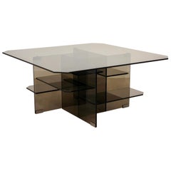 Smoked Glass Coffee Side Table, Italy, 1970s