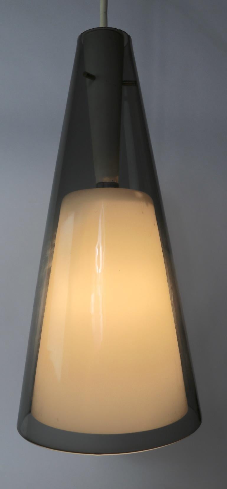 Mid-Century Modern Smoked Glass Cone Form Pendant For Sale