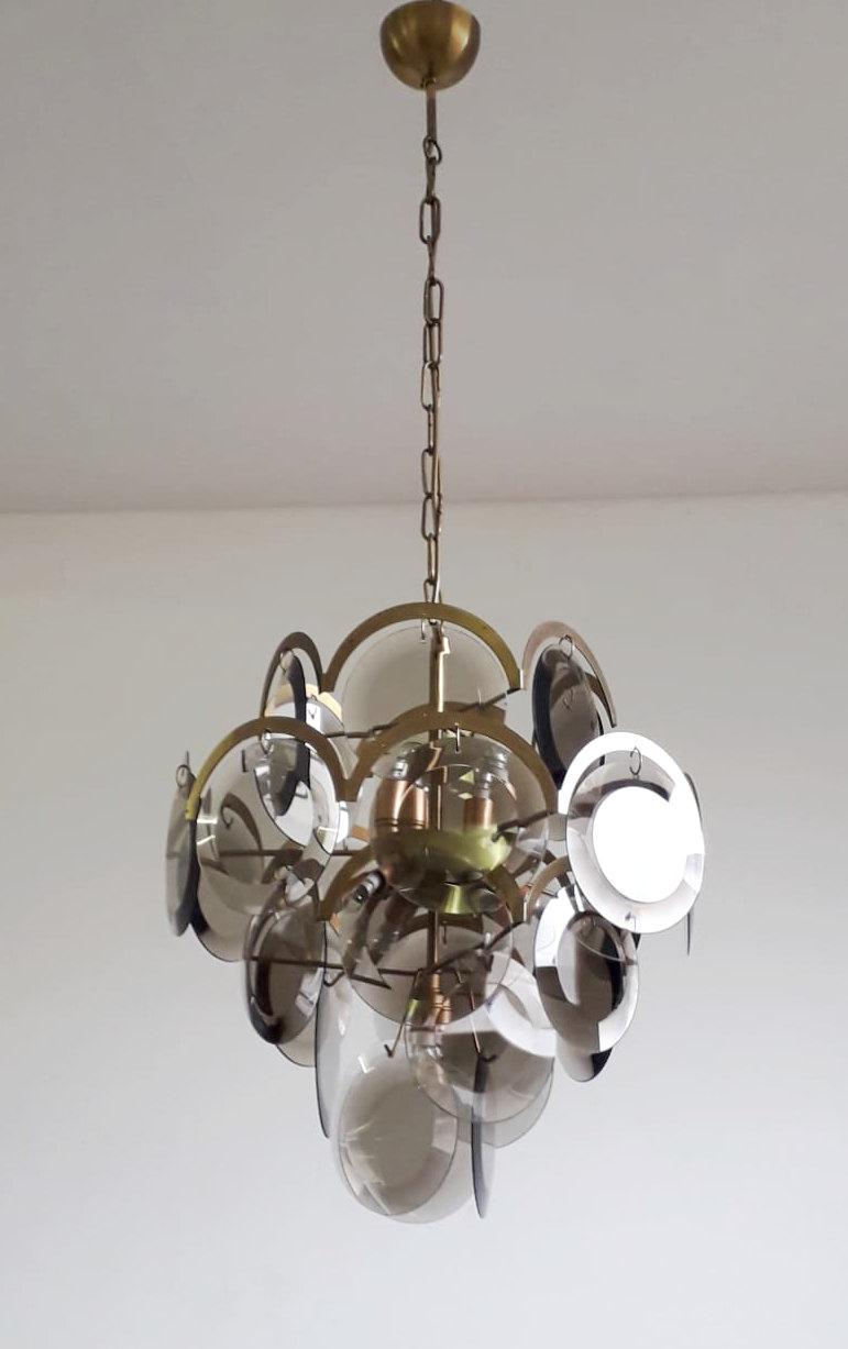 Mid-Century Modern Smoked Glass Discs Chandelier by Vistosi For Sale