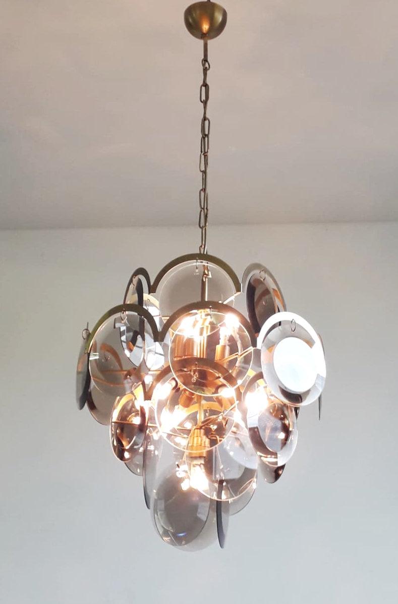 20th Century Smoked Glass Discs Chandelier by Vistosi For Sale