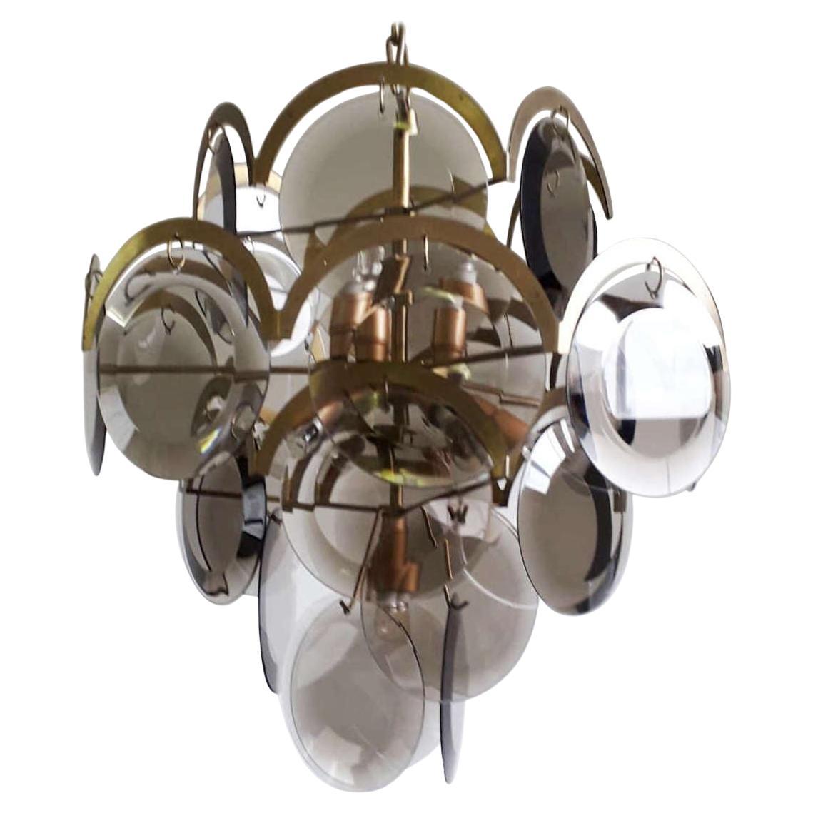 Smoked Glass Discs Chandelier by Vistosi For Sale