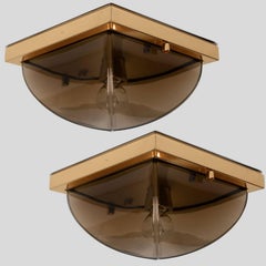 Smoked Glass Flush Mount or Wall Lights by Glashütte Limburg, 1970s