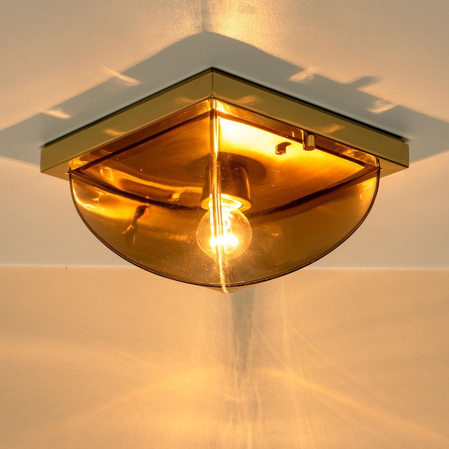 Late 20th Century Smoked Glass Flush Mount or Wall Lights by Glashütte Limburg, 1970s For Sale