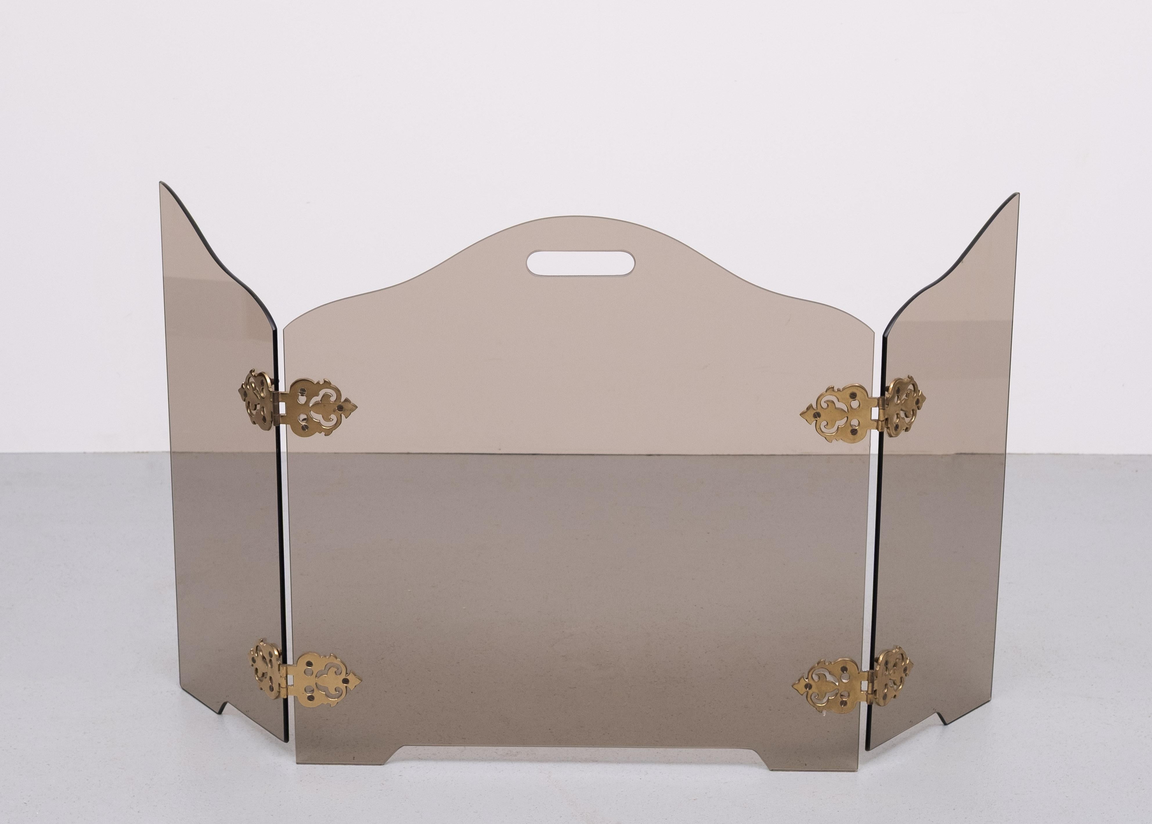 Rauchglas Folding Triptychon Glas Kaminschirm 1950s im Angebot 3