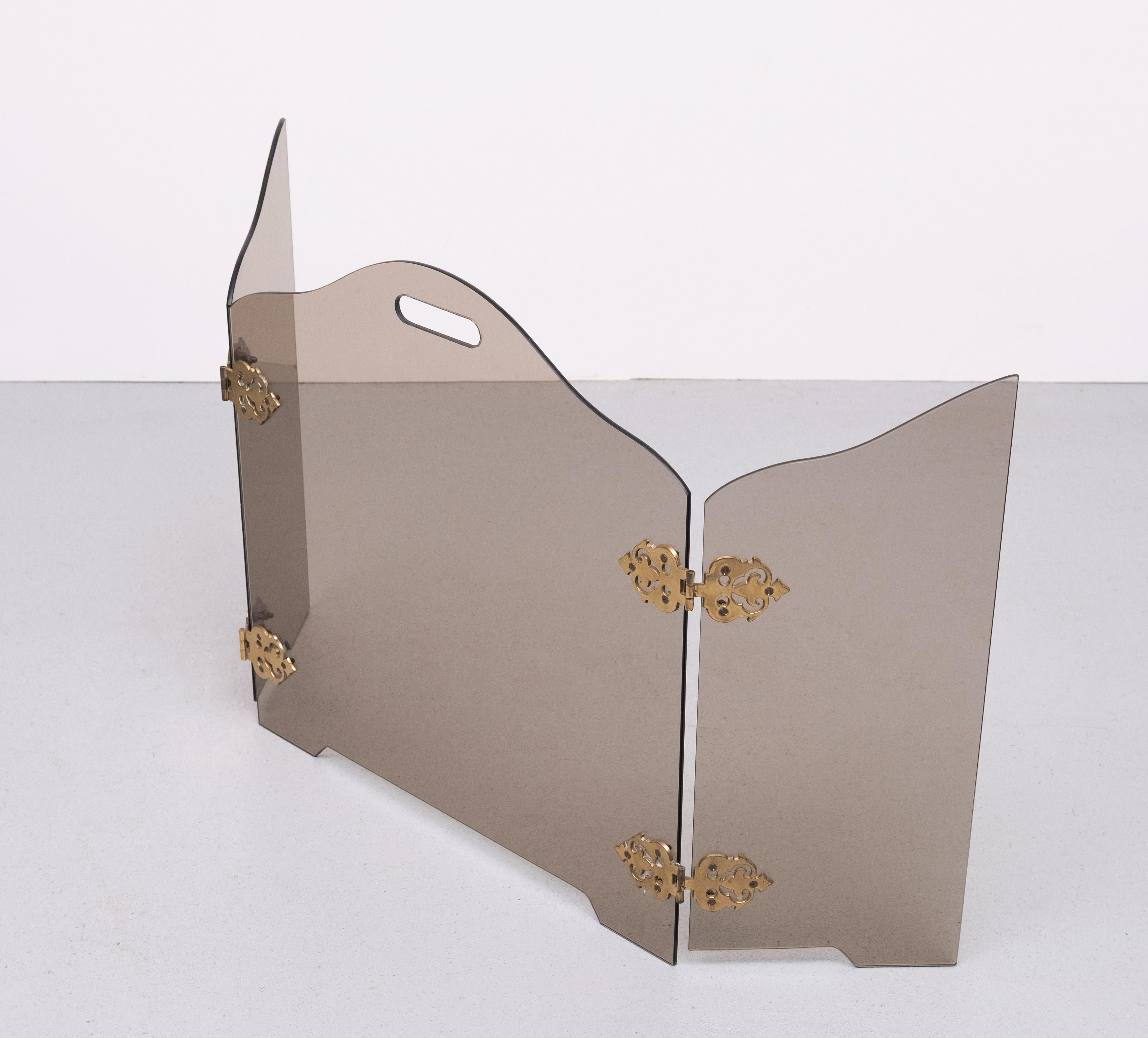 Rauchglas Folding Triptychon Glas Kaminschirm 1950s (Französisch) im Angebot