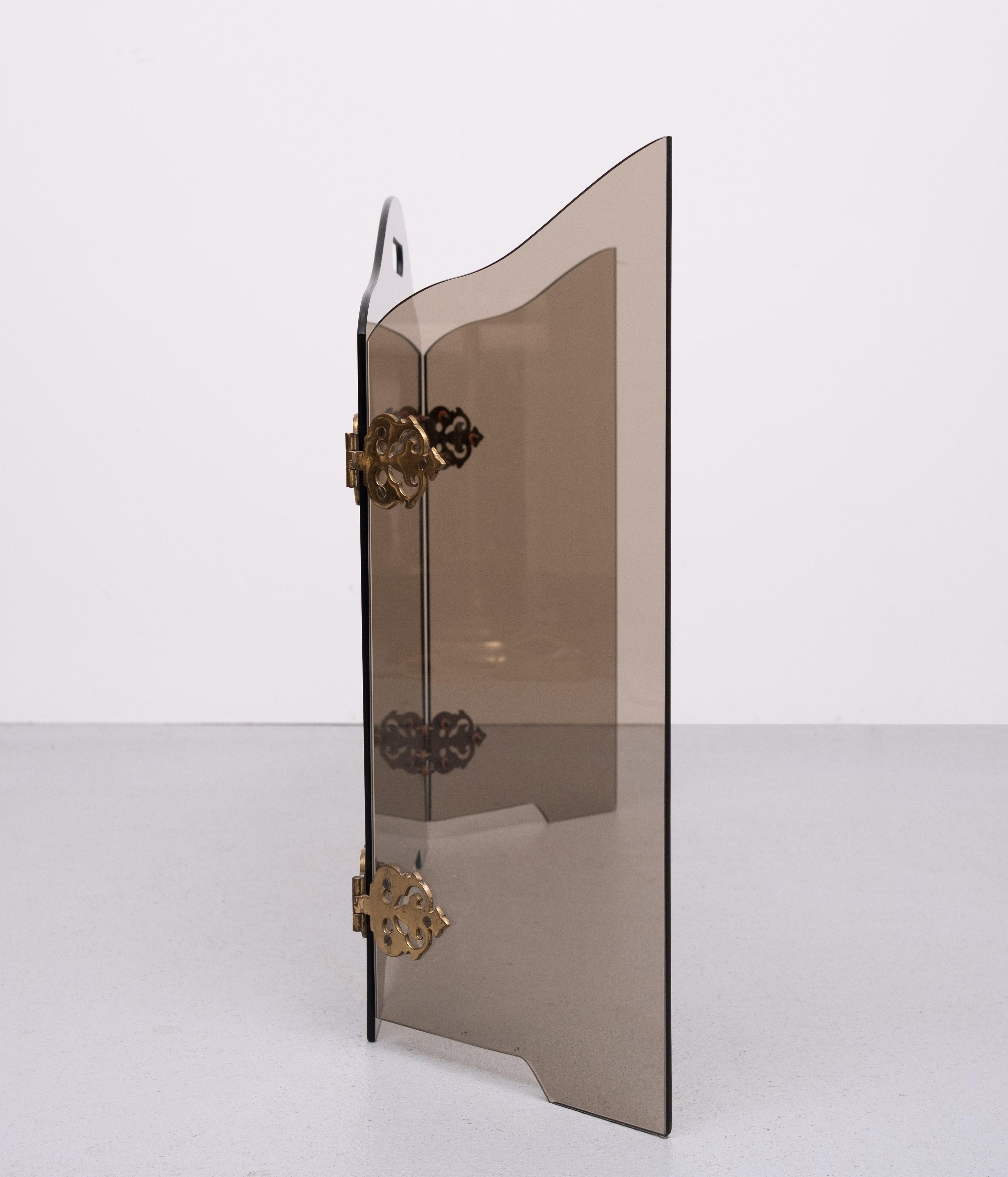 Rauchglas Folding Triptychon Glas Kaminschirm 1950s (Handgefertigt) im Angebot