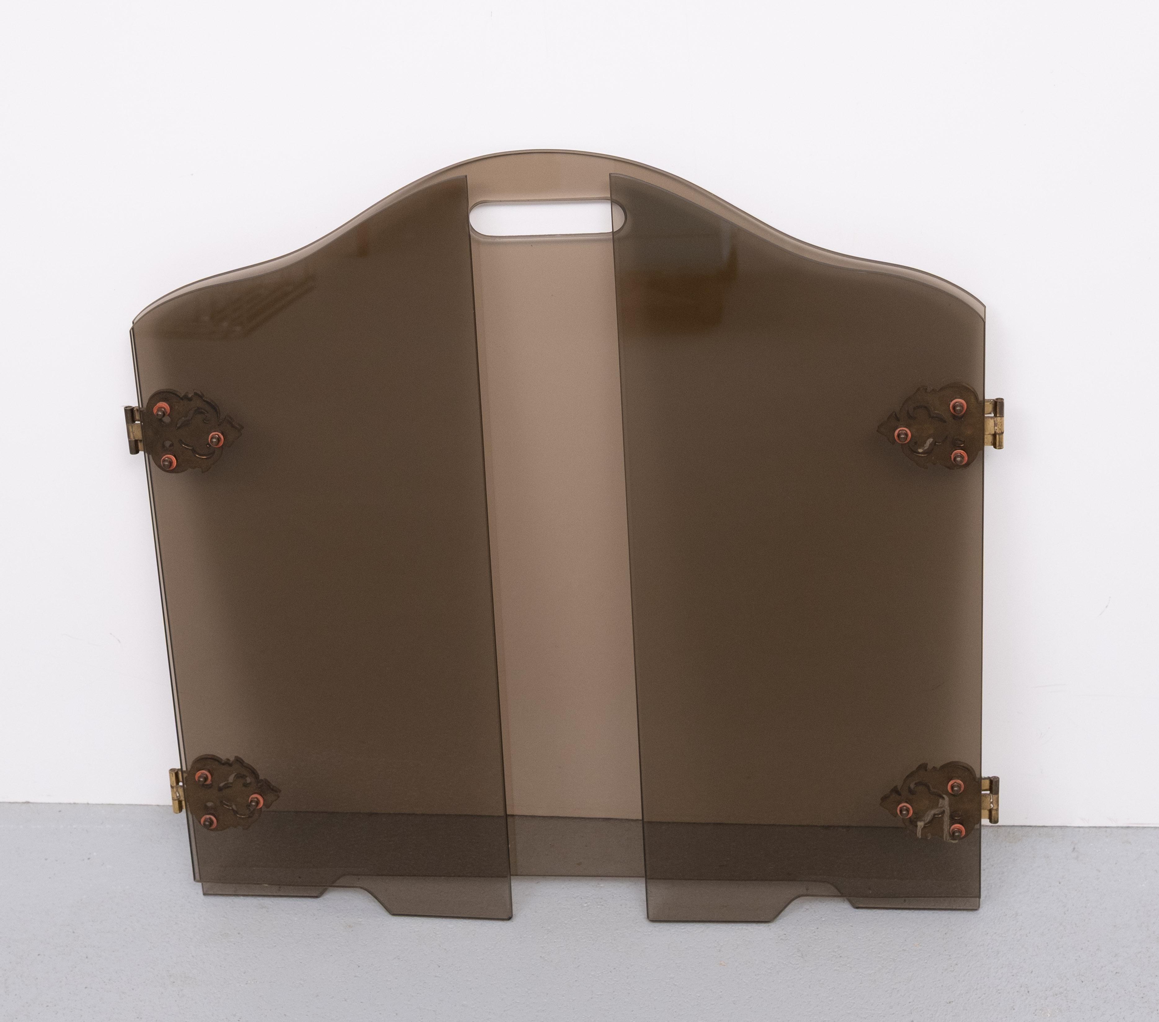 Rauchglas Folding Triptychon Glas Kaminschirm 1950s im Zustand „Gut“ im Angebot in Den Haag, NL