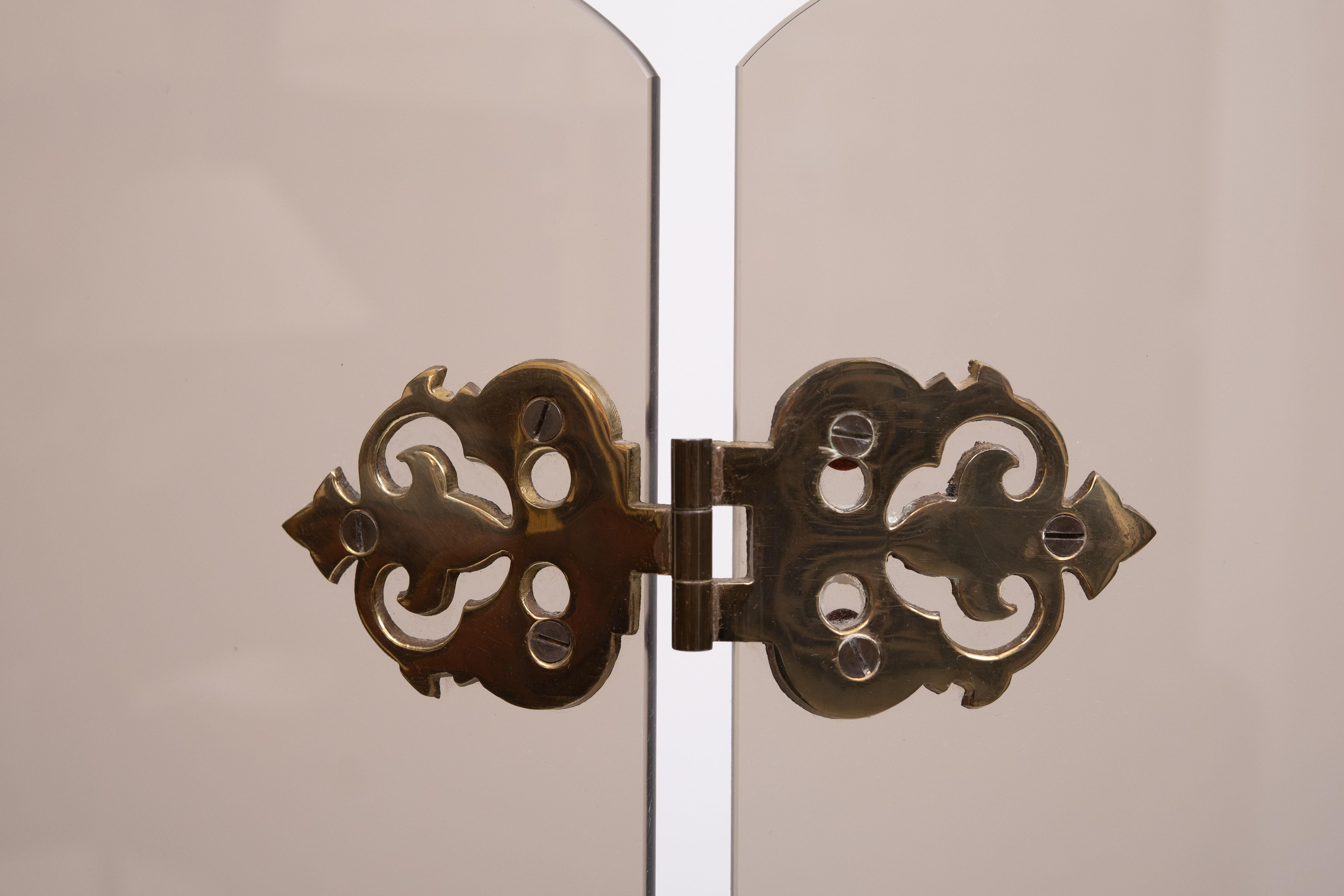 Rauchglas Folding Triptychon Glas Kaminschirm 1950s (Mitte des 20. Jahrhunderts) im Angebot