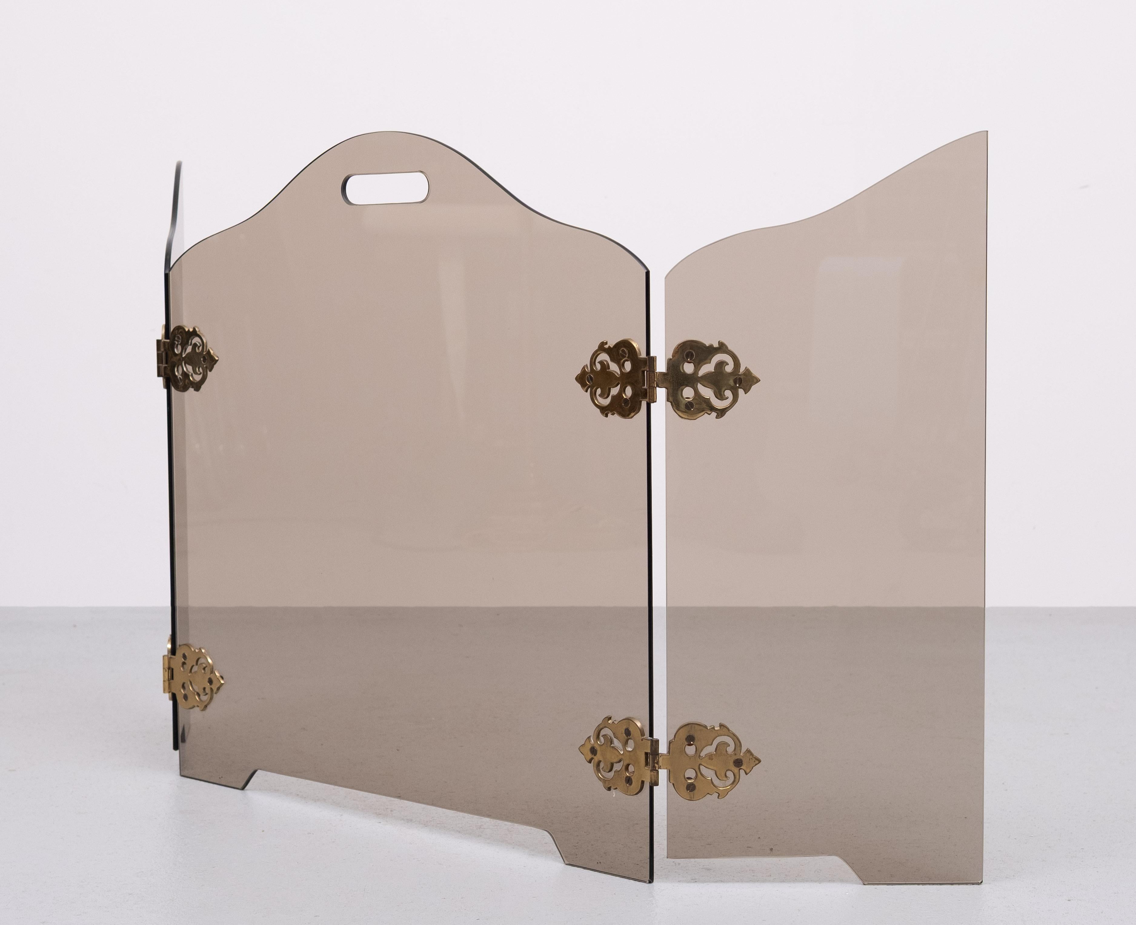 Rauchglas Folding Triptychon Glas Kaminschirm 1950s im Angebot 2