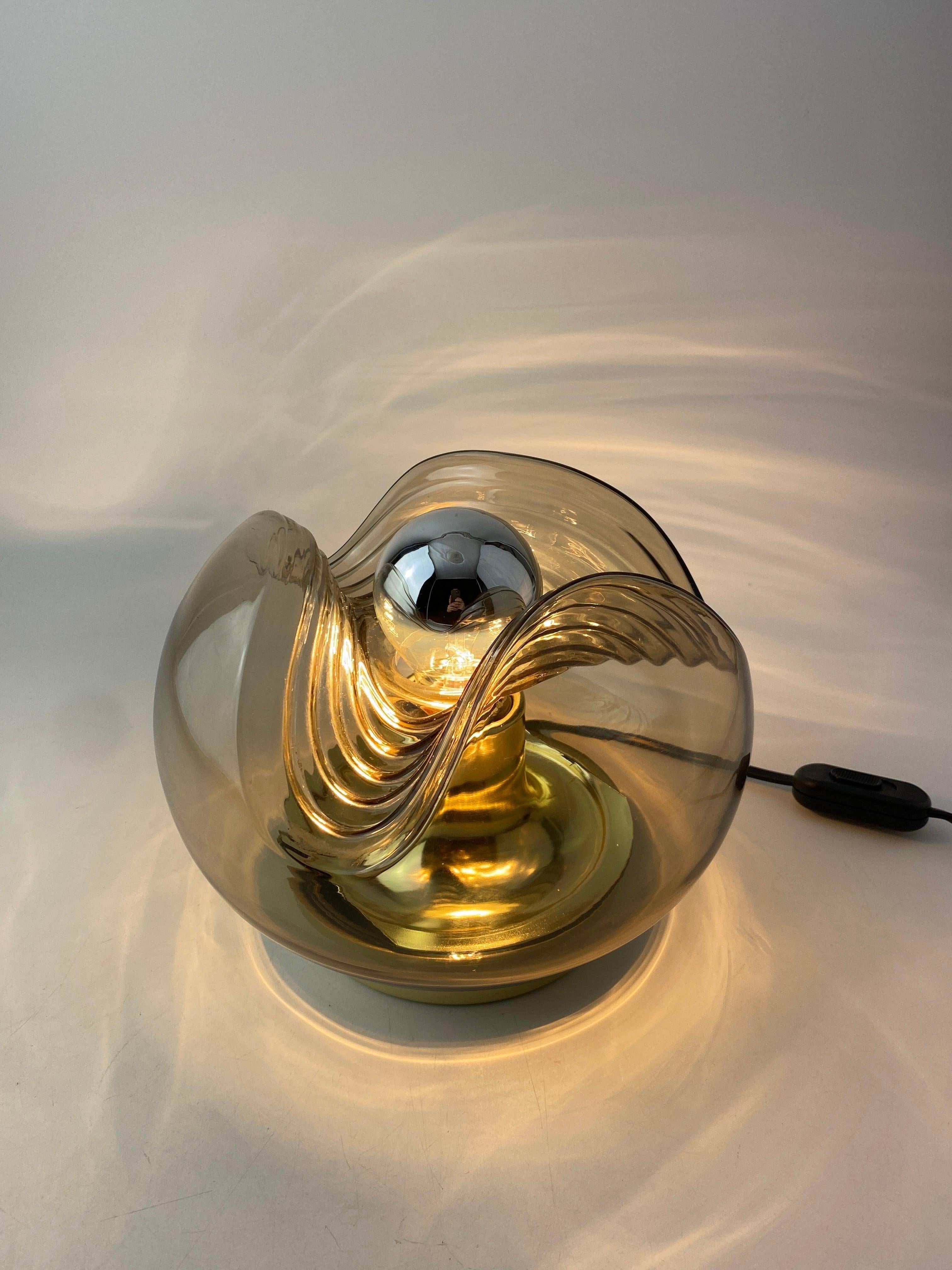 Smoked Glass & Gold Chromed Table Lamp Futura by Peill and Putzler 1970 For Sale 6