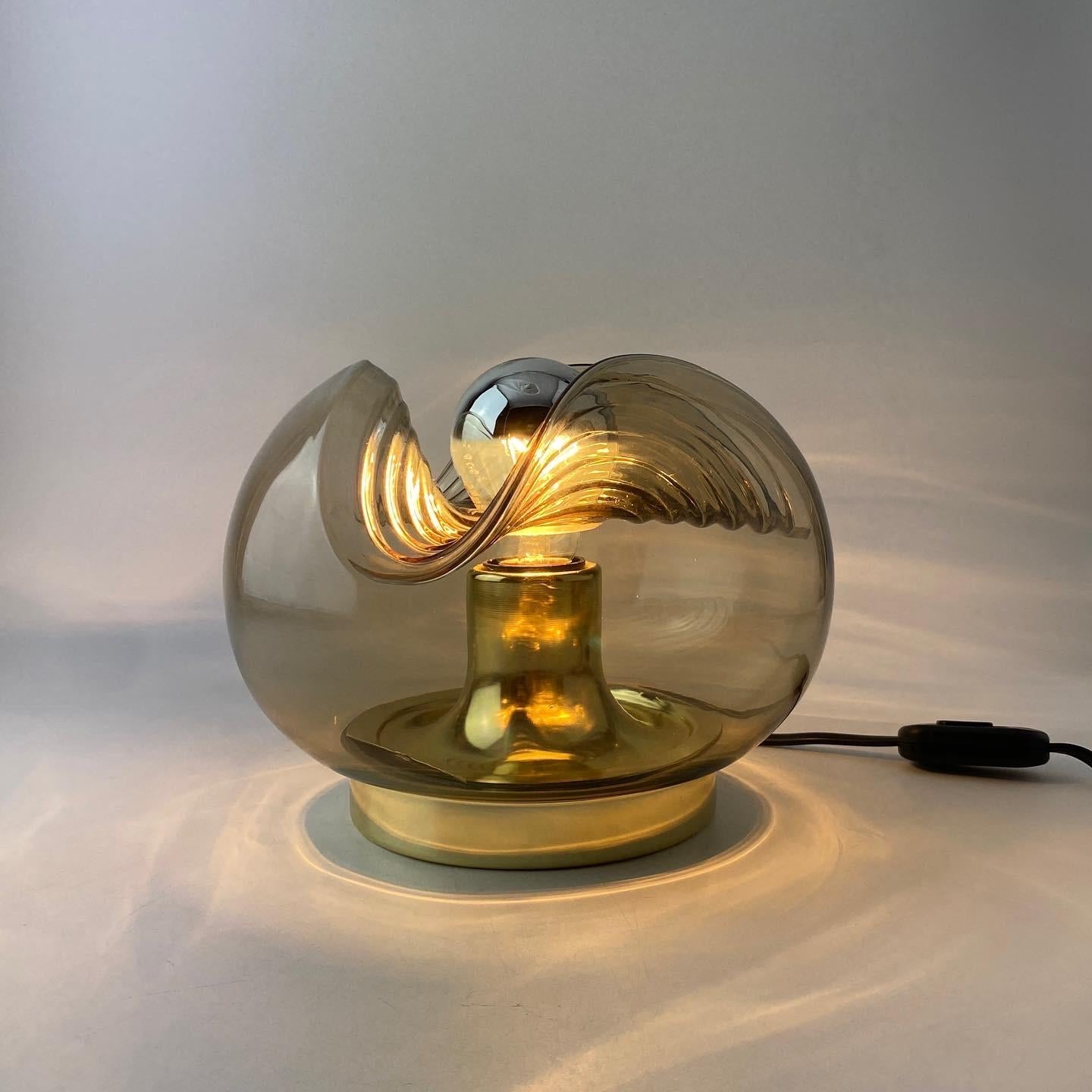 German Smoked Glass & Gold Chromed Table Lamp Futura by Peill and Putzler 1970 For Sale
