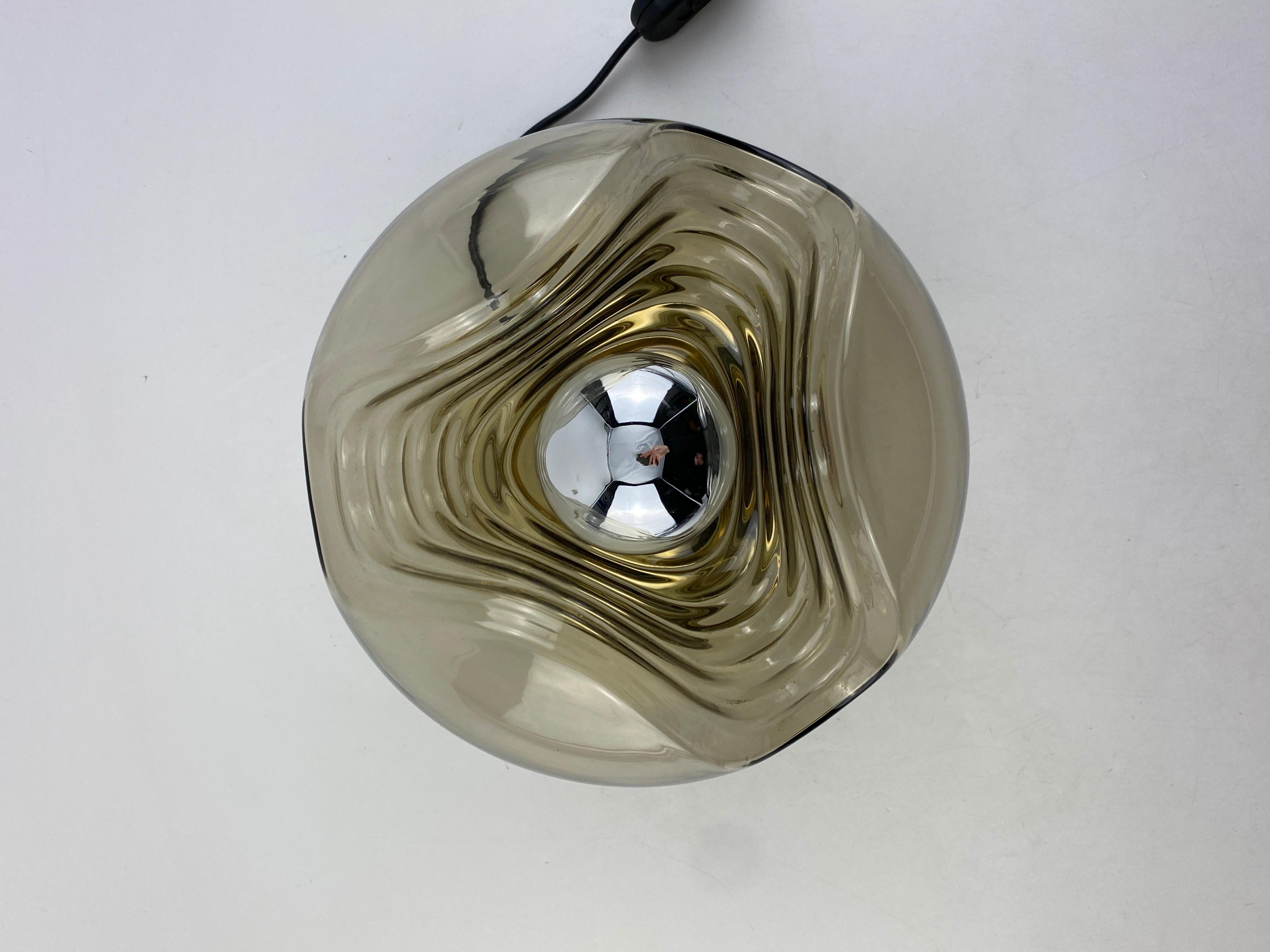 Smoked Glass & Gold Chromed Table Lamp Futura by Peill and Putzler 1970 In Excellent Condition For Sale In TERHEIJDEN, NB