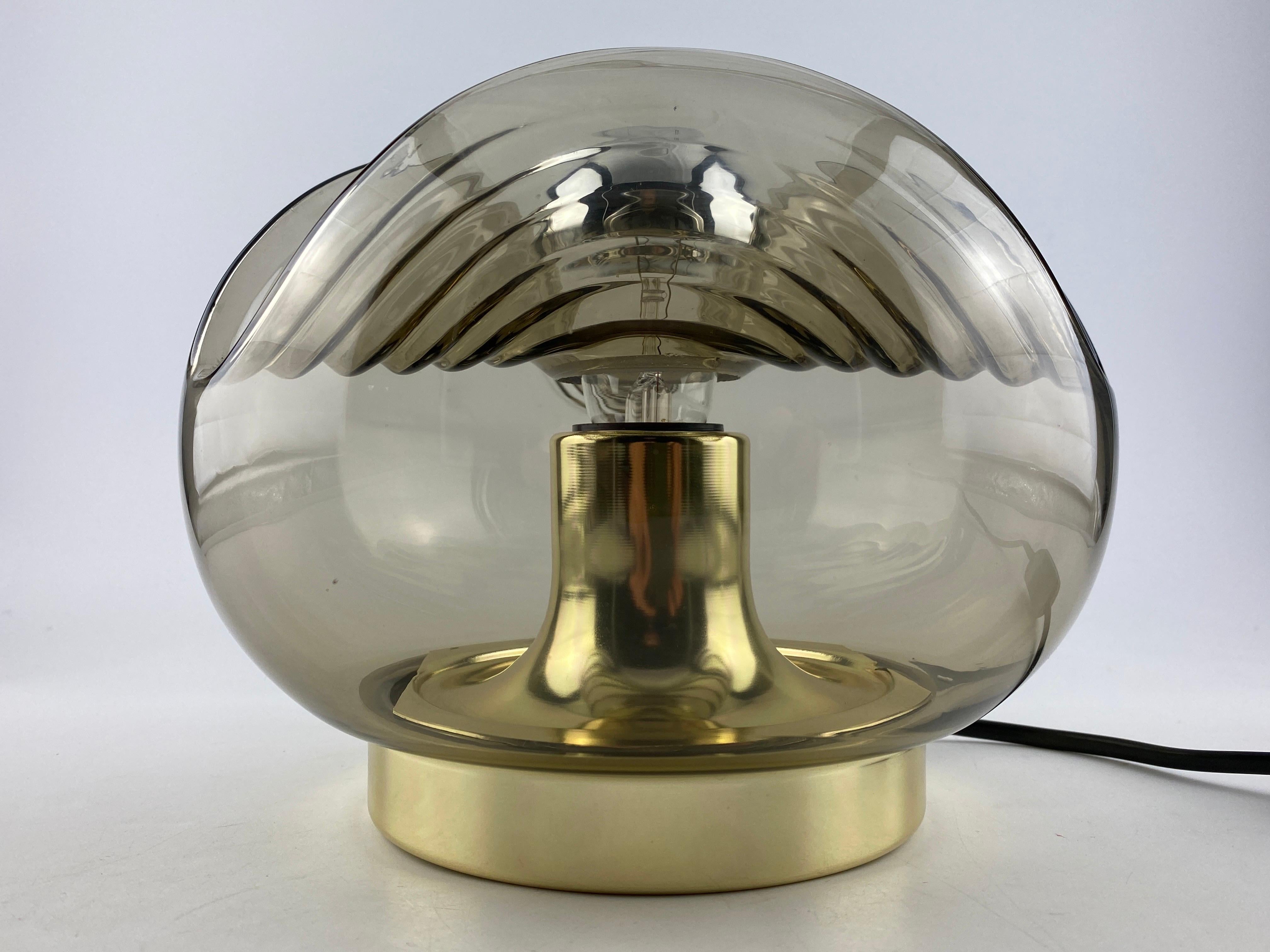 20th Century Smoked Glass & Gold Chromed Table Lamp Futura by Peill and Putzler 1970 For Sale