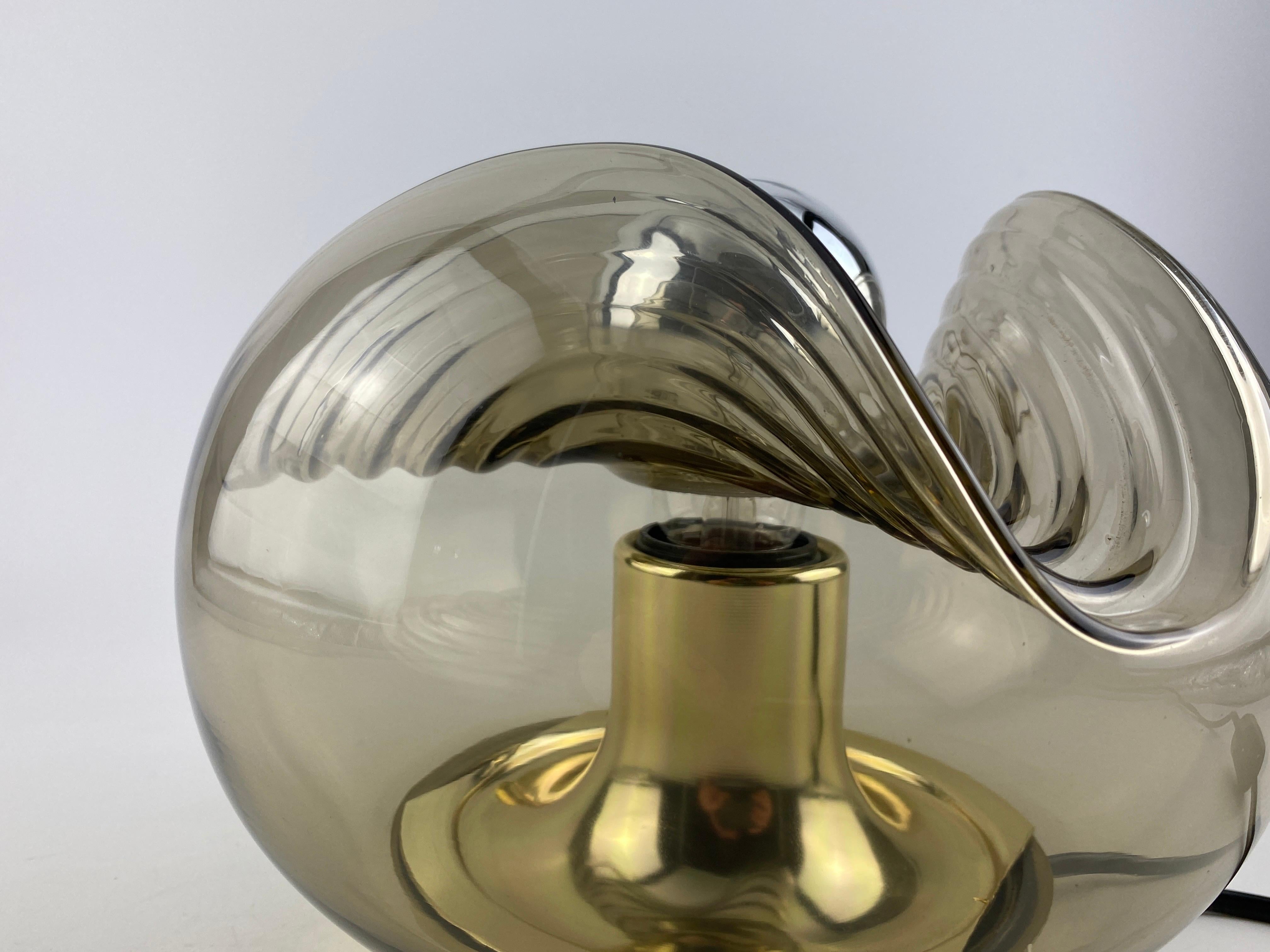 Smoked Glass & Gold Chromed Table Lamp Futura by Peill and Putzler 1970 For Sale 1