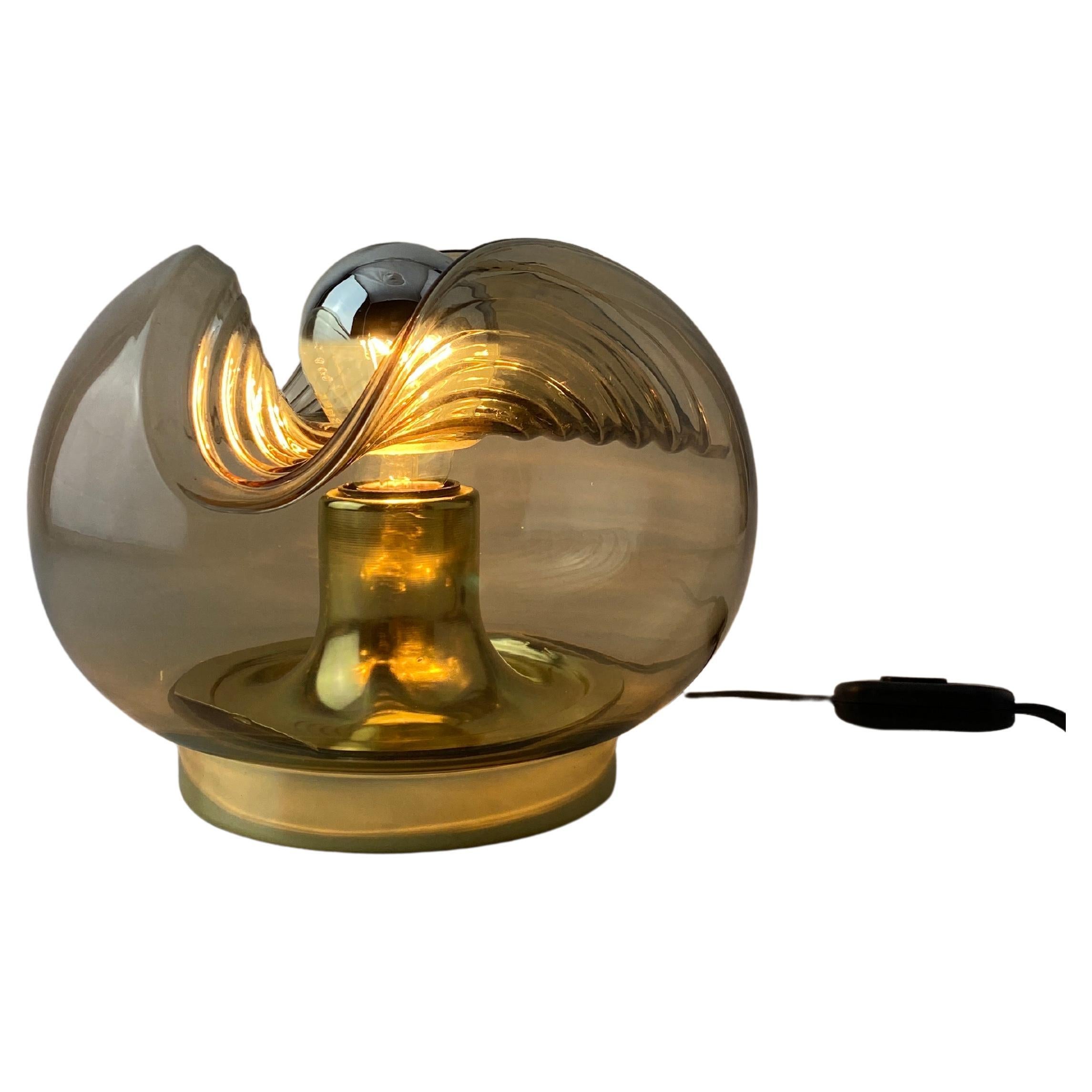 Smoked Glass & Gold Chromed Table Lamp Futura by Peill and Putzler 1970 For Sale