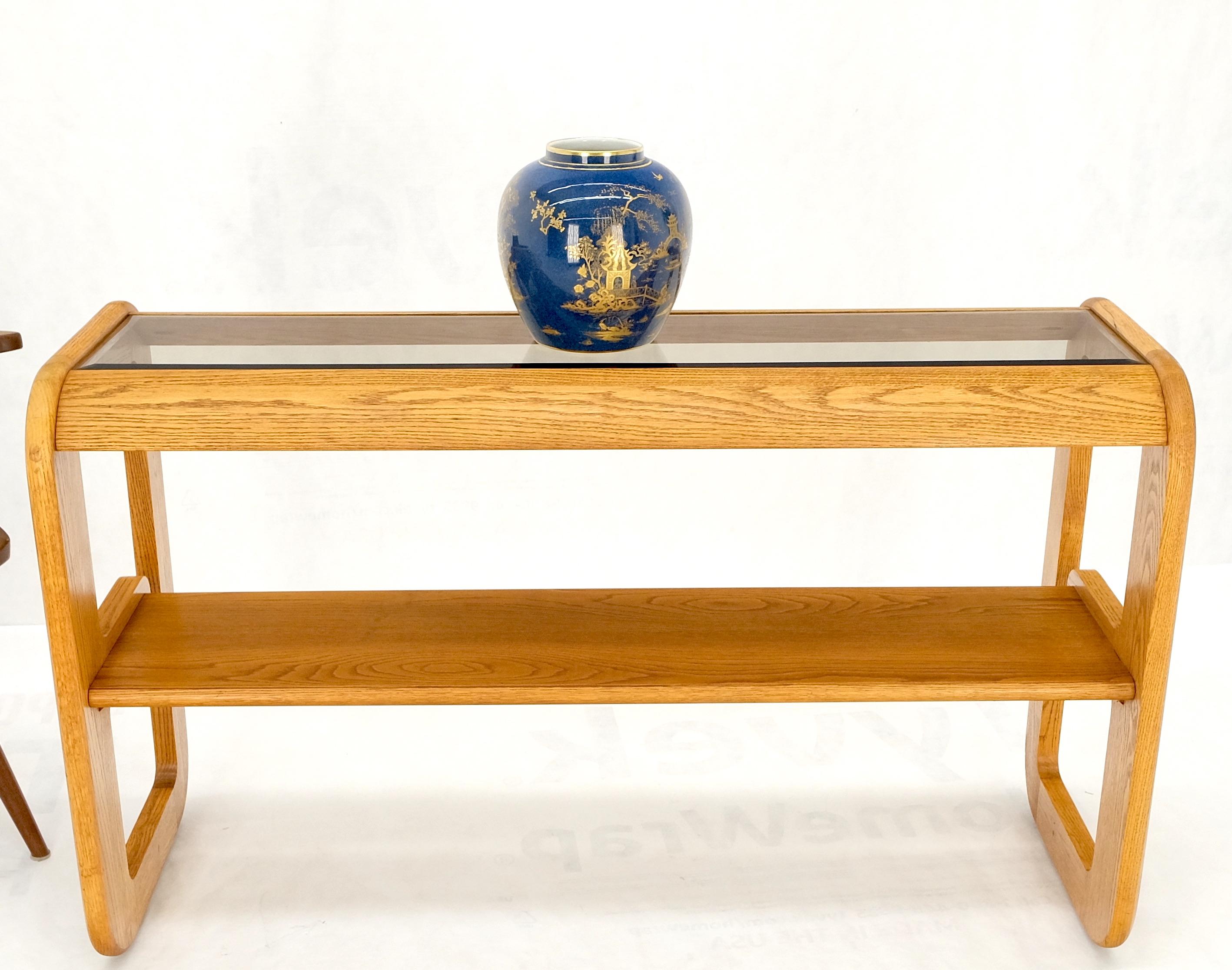 Smoked Glass Golden Oak American Mid Century Modern Console Sofa Table Mint! For Sale 4