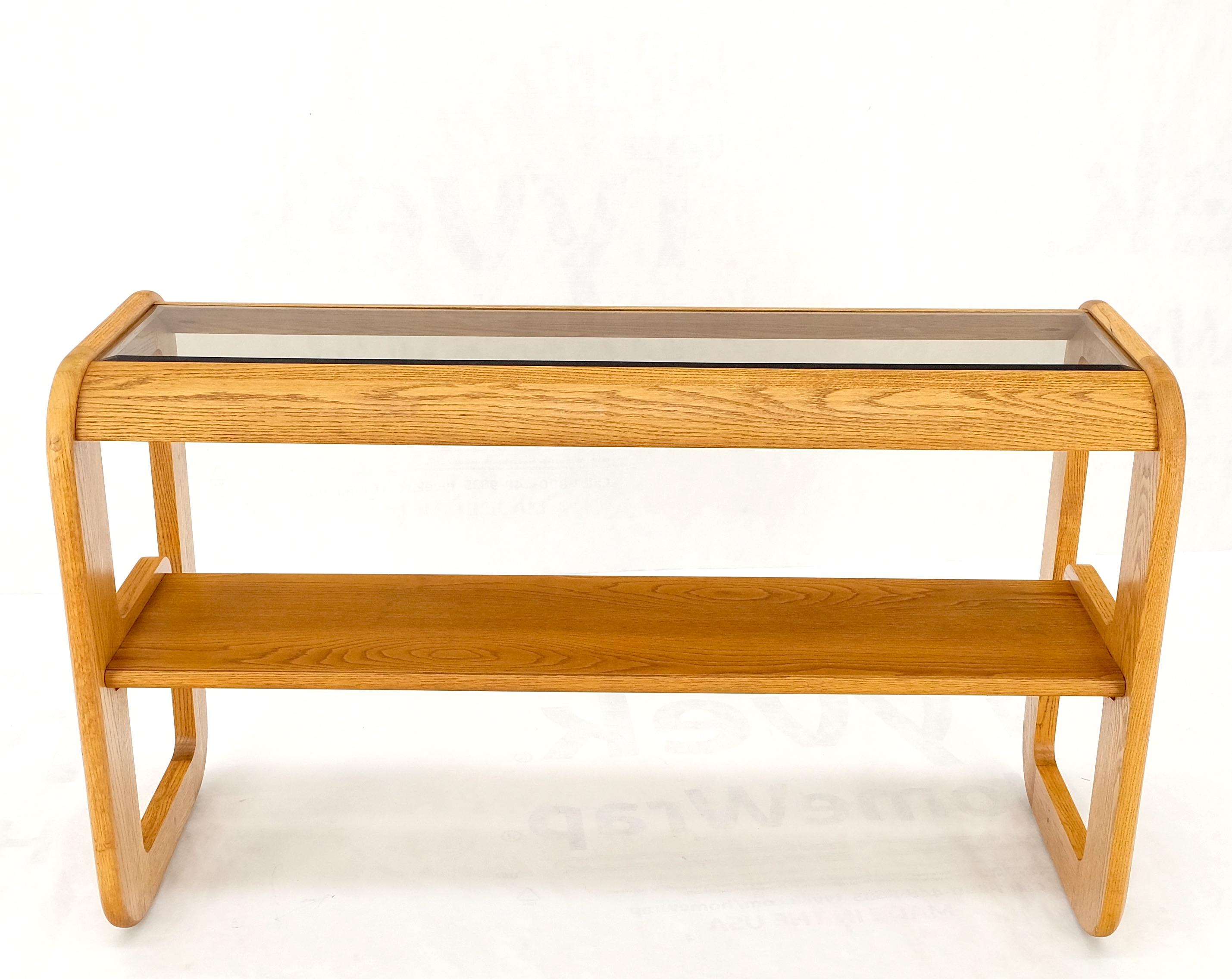 Smoked Glass Golden Oak American Mid Century Modern Console Sofa Table Mint! For Sale 5