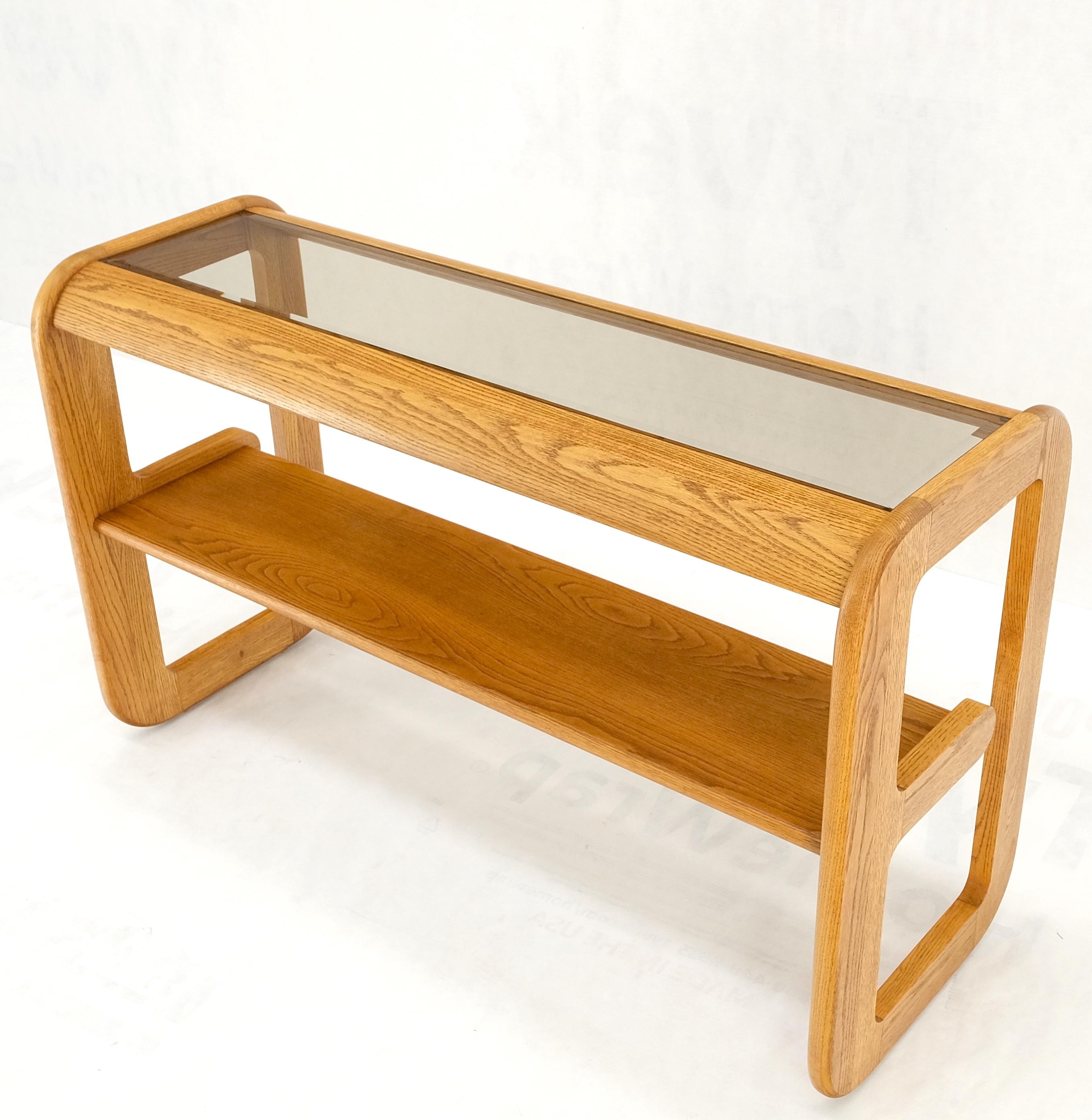 Smoked Glass Golden Oak American Mid Century Modern Console Sofa Table Mint! For Sale 6