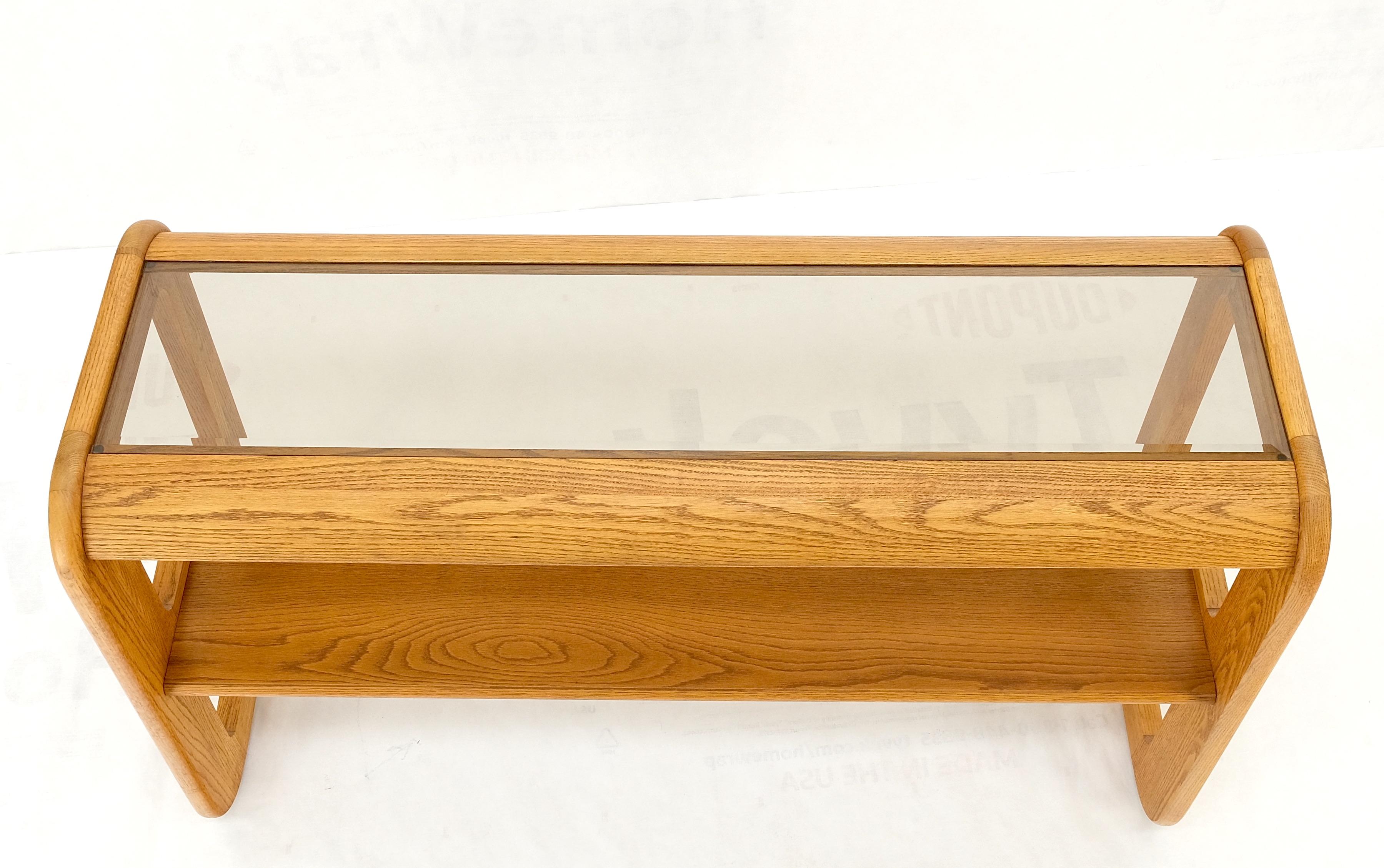 Smoked Glass Golden Oak American Mid Century Modern Console Sofa Table Mint! For Sale 7