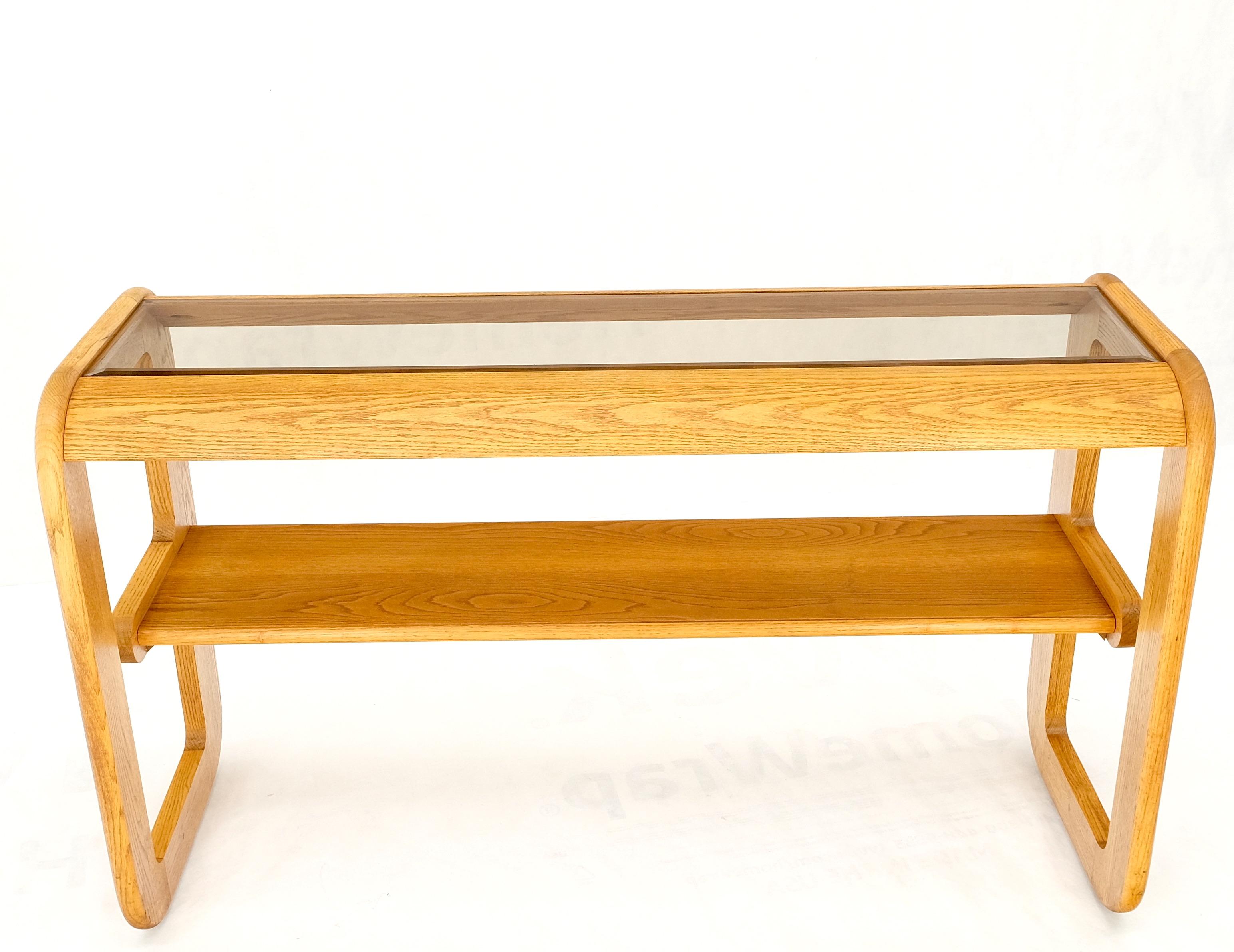 Smoked Glass Golden Oak American Mid Century Modern Console Sofa Table Mint! For Sale 10