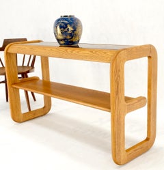 Smoked Glass Golden Oak American Mid Century Modern Console Sofa Table Mint!