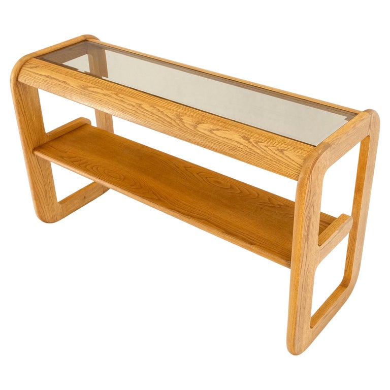 Smoked Glass Golden Oak American Mid Century Modern Console Sofa Table