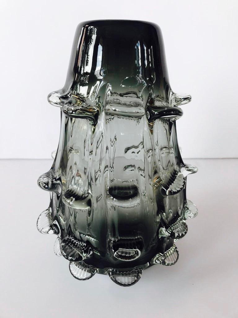 Italian Smoked Glass Murano Vase with Organic Form by Barovier & Toso, Italy, c. 1950