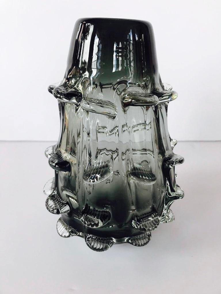 Hand-Crafted Smoked Glass Murano Vase with Organic Form by Barovier & Toso, Italy, c. 1950