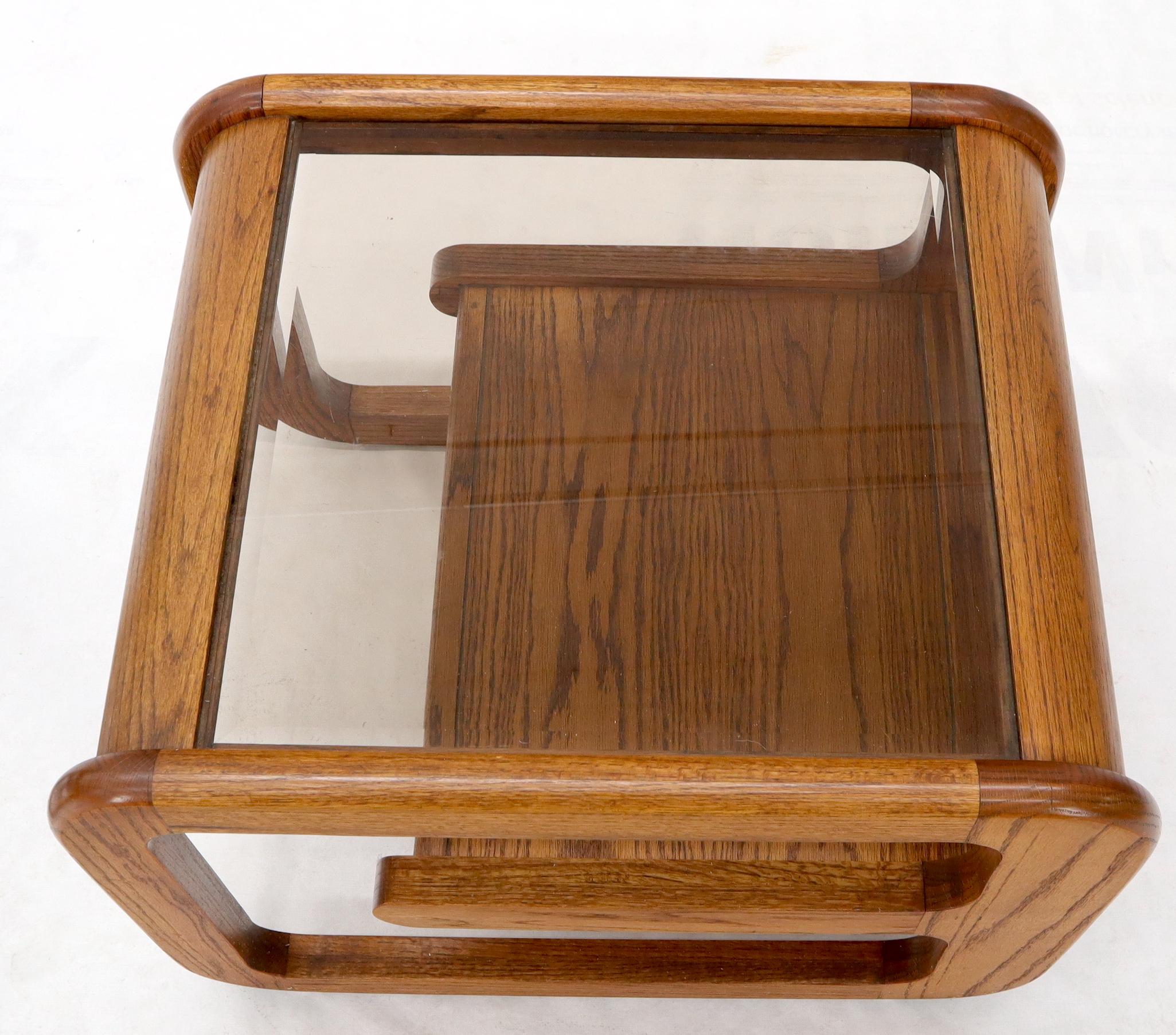 Smoked Glass Oak Base Floating Shelf Side End Table For Sale 4