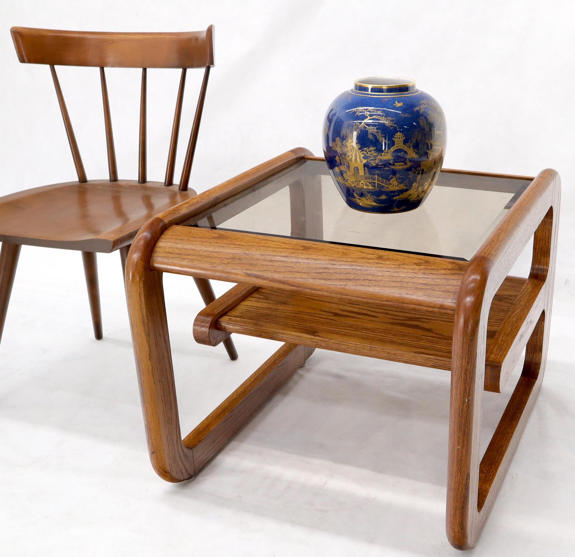Smoked Glass Oak Base Floating Shelf Side End Table For Sale 5