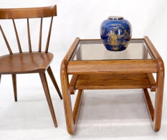 Smoked Glass Oak Base Floating Shelf Side End Table