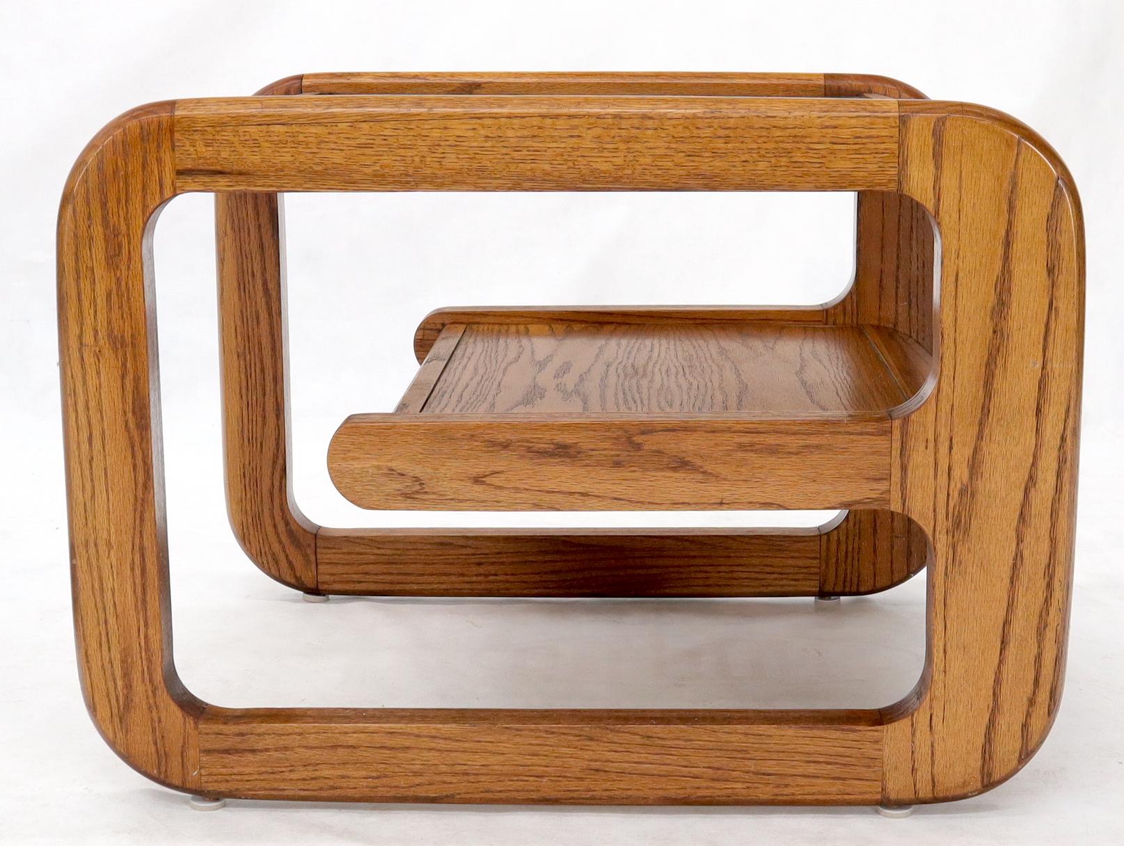 Mid-Century Modern Smoked Glass Oak Base Floating Shelf Side End Table For Sale