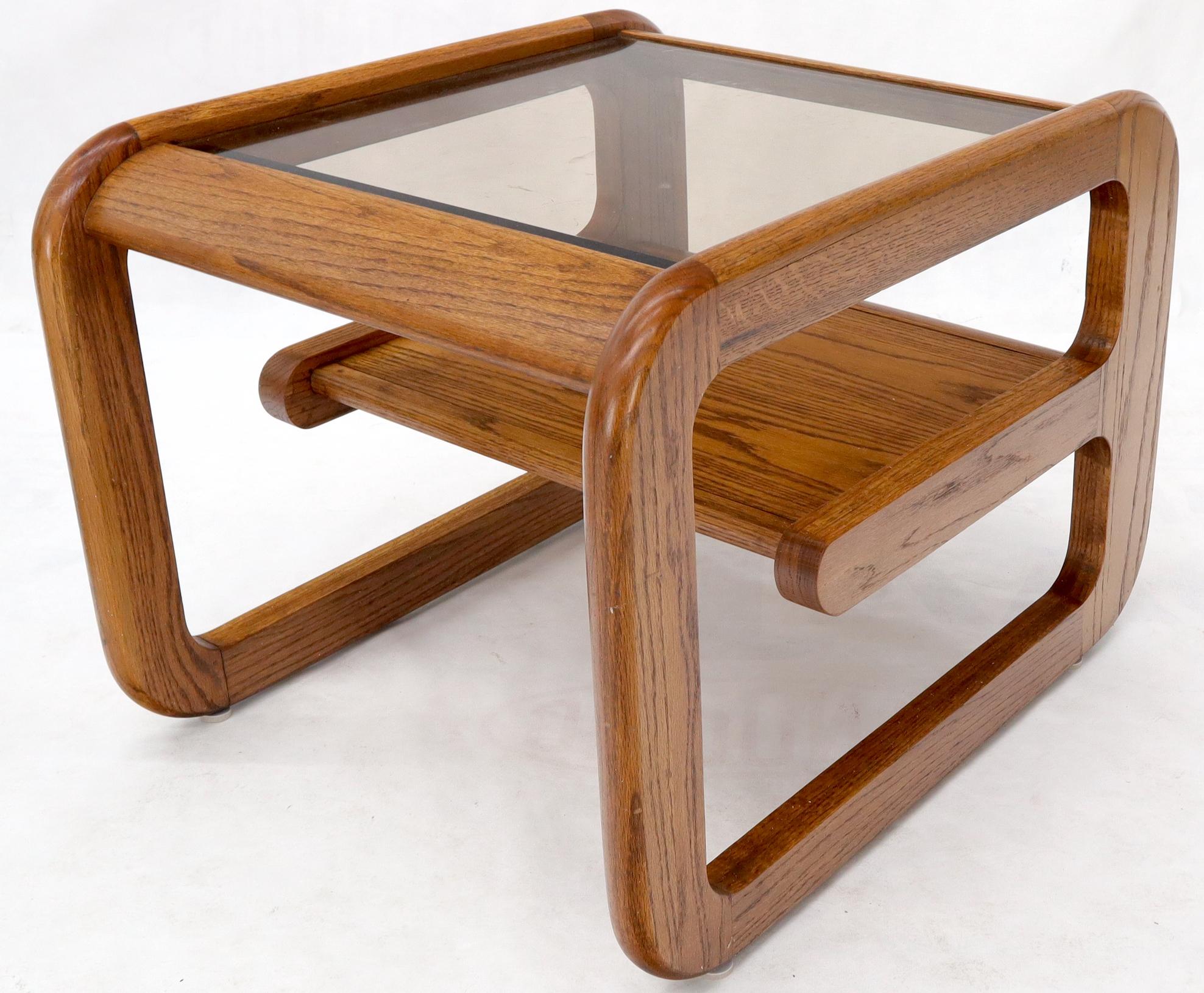 American Smoked Glass Oak Base Floating Shelf Side End Table For Sale
