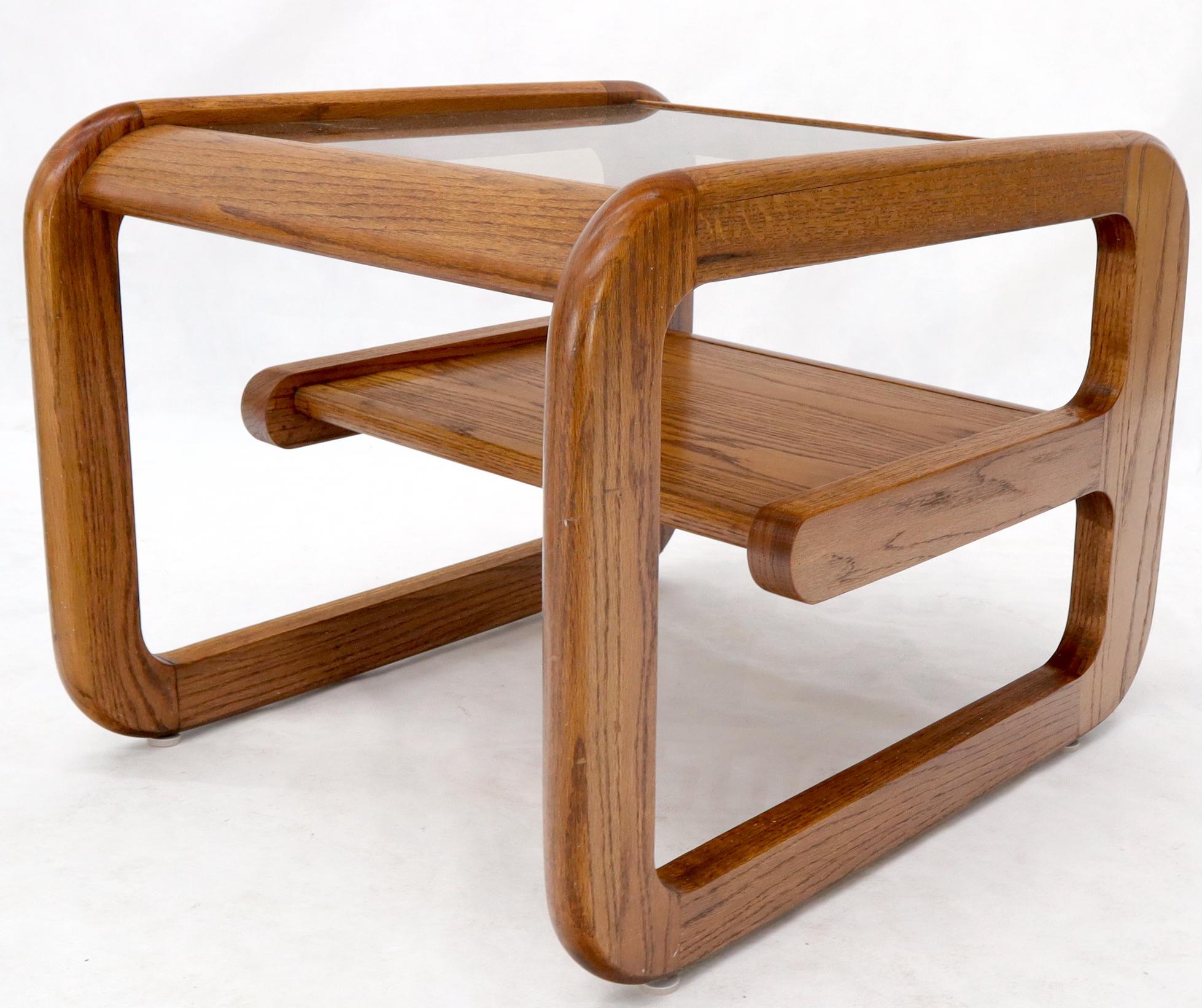 Smoked Glass Oak Base Floating Shelf Side End Table In Good Condition For Sale In Rockaway, NJ
