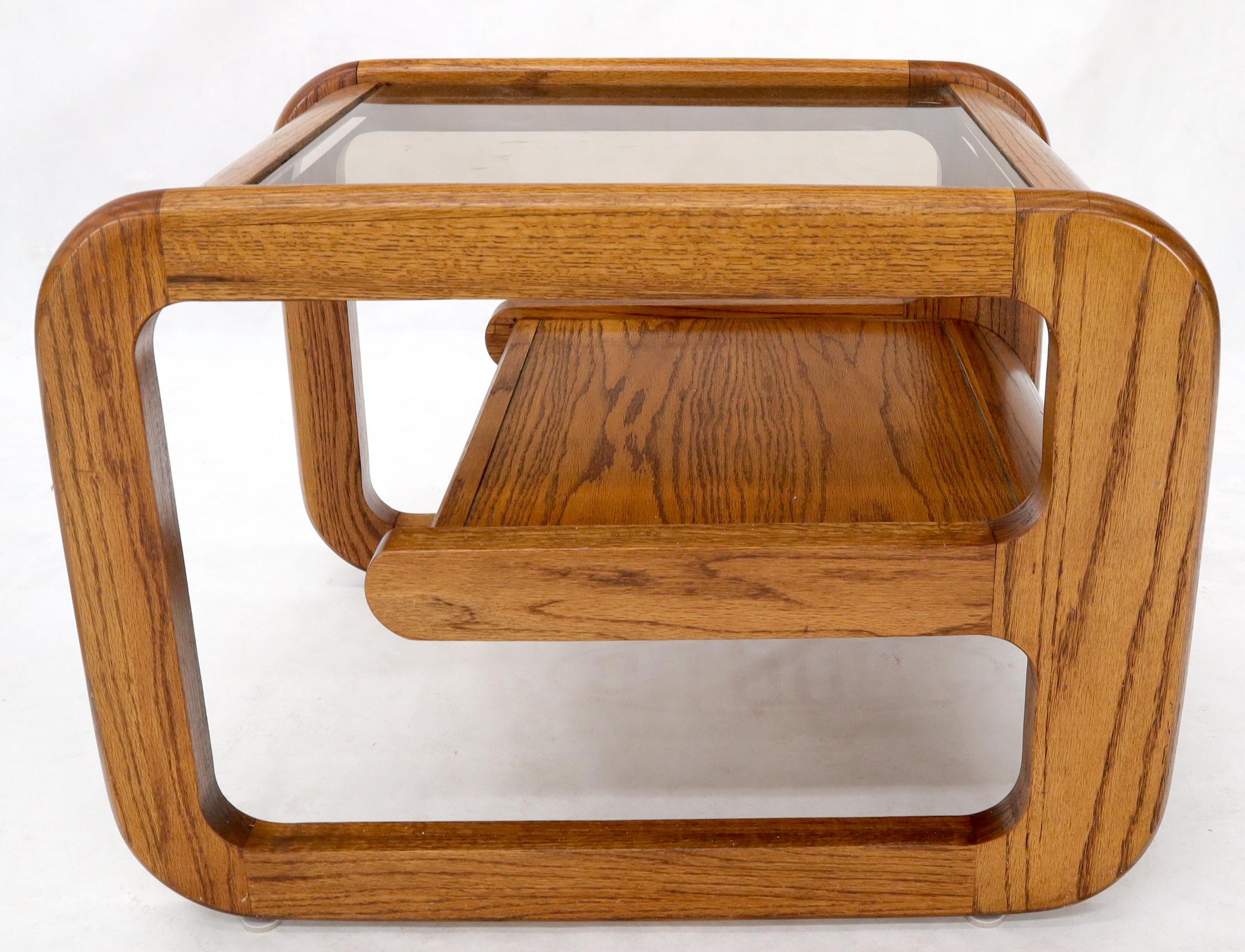 Smoked Glass Oak Base Floating Shelf Side End Table For Sale 2