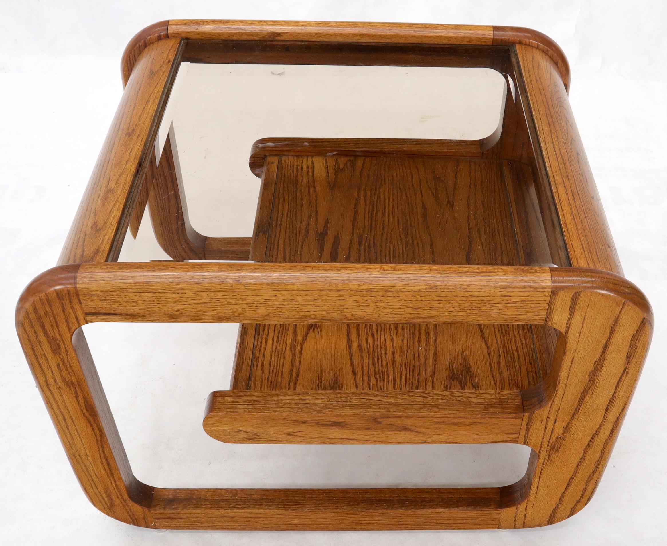 Smoked Glass Oak Base Floating Shelf Side End Table For Sale 3