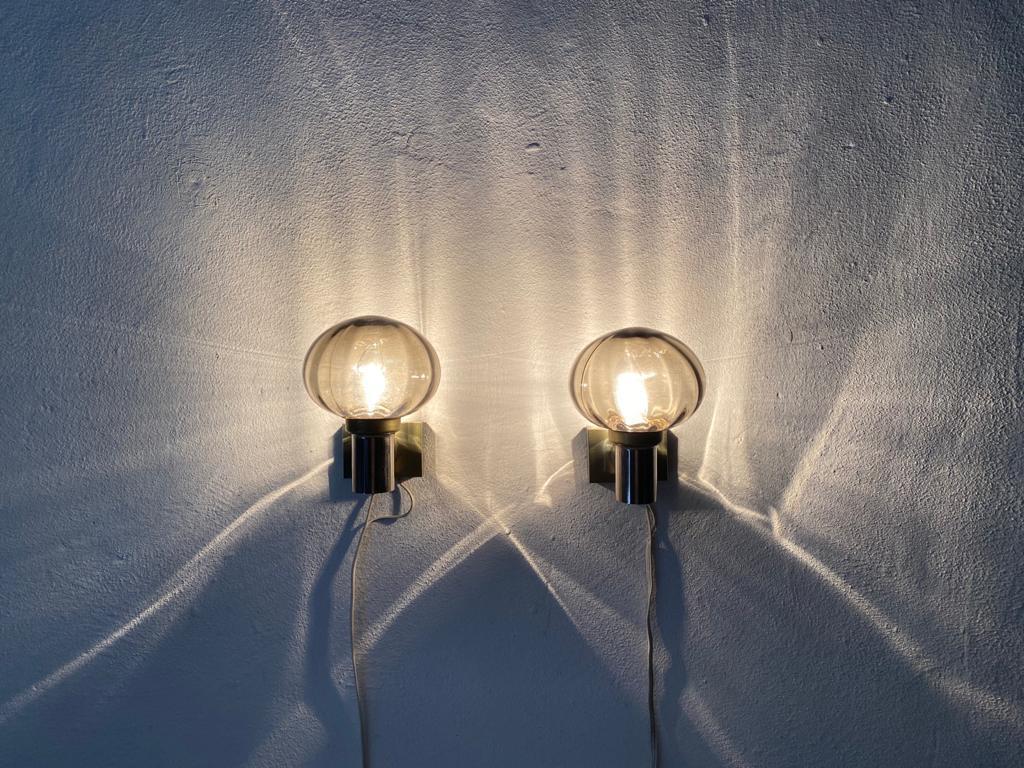 Smoked Glass Pair of Wall Lamps by N Leuchten, 1960s, Germany 5