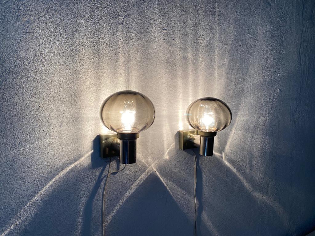 Smoked Glass Pair of Wall Lamps by N Leuchten, 1960s, Germany 6