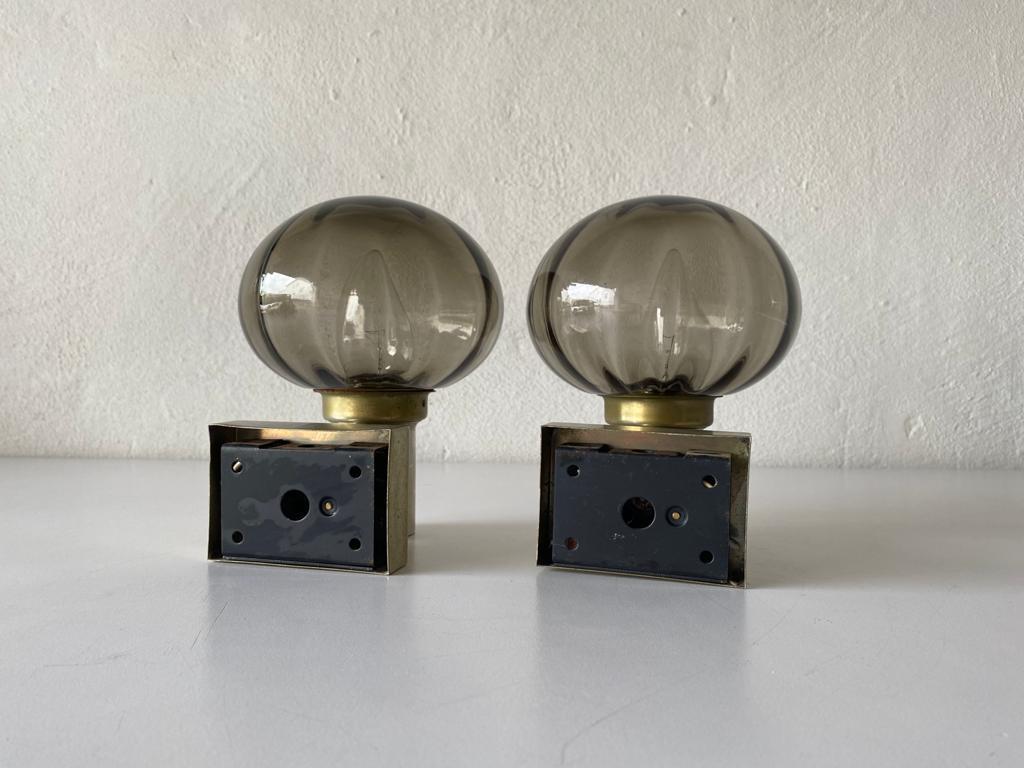 Smoked Glass Pair of Wall Lamps by N Leuchten, 1960s, Germany 7