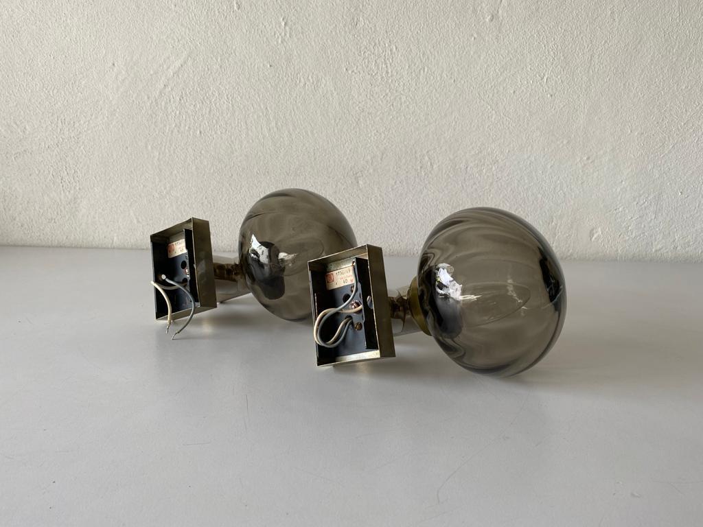 Smoked Glass Pair of Wall Lamps by N Leuchten, 1960s, Germany 8