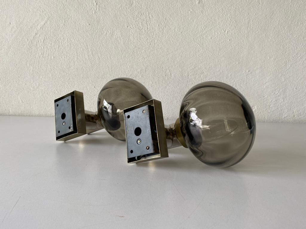 Smoked Glass Pair of Wall Lamps by N Leuchten, 1960s, Germany 10