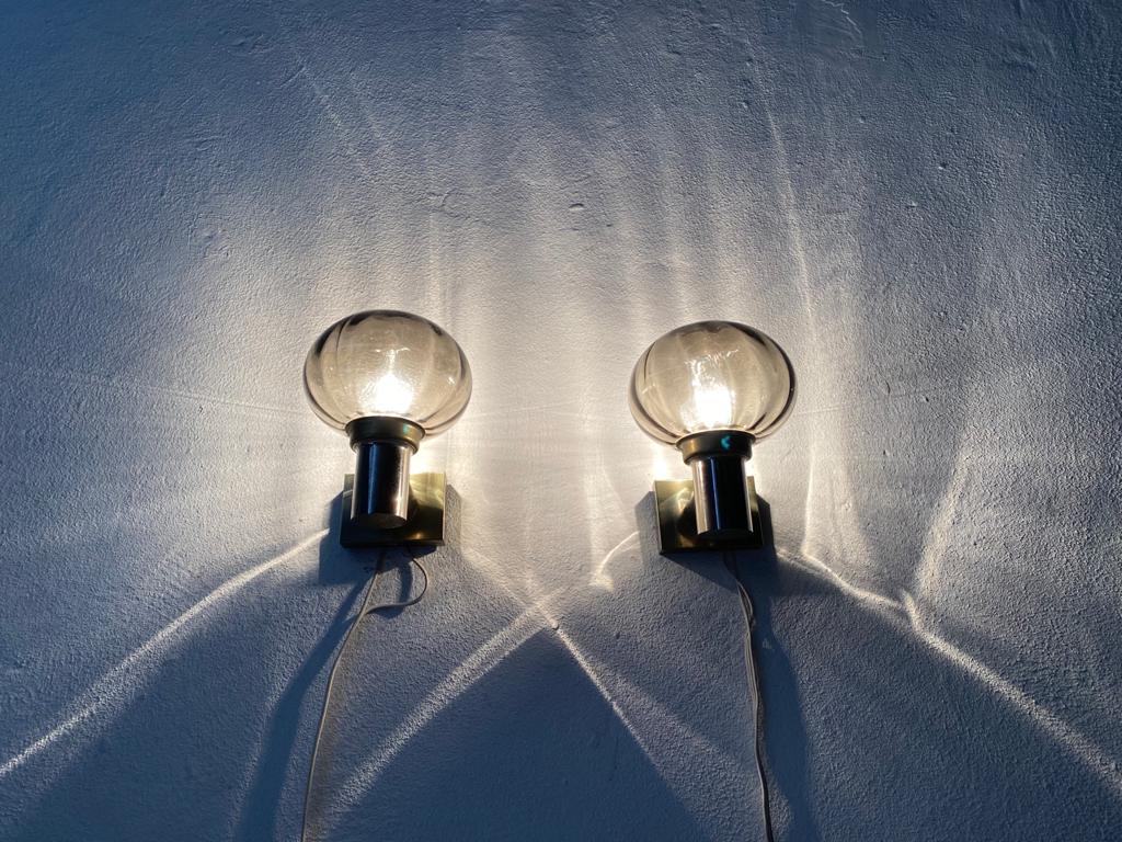 Chrome Smoked Glass Pair of Wall Lamps by N Leuchten, 1960s, Germany